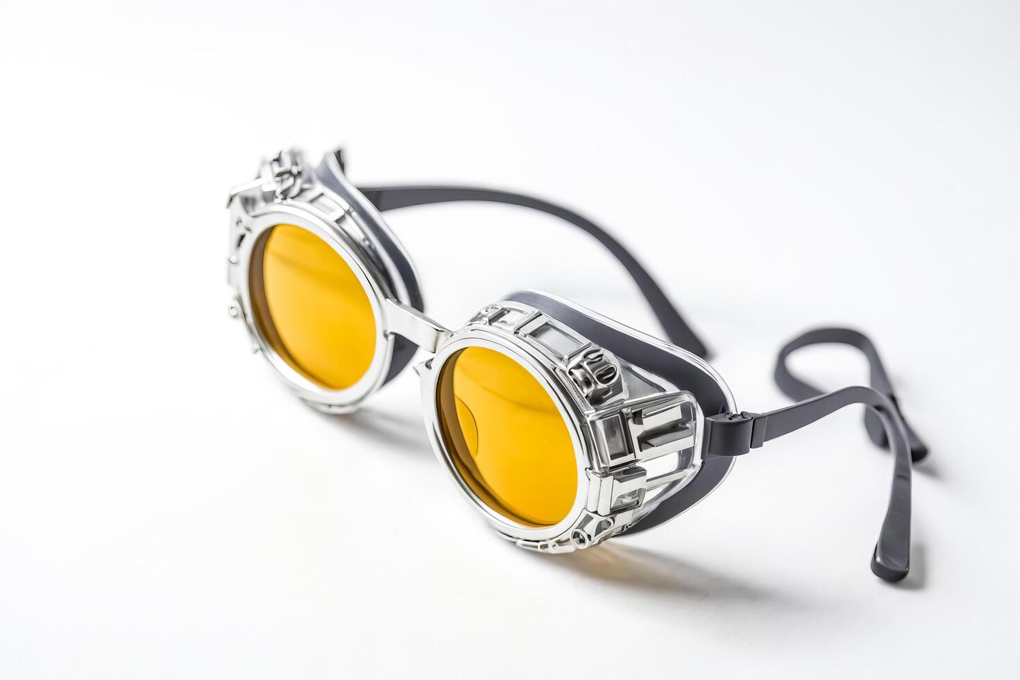 Retro futuristic steampunk goggles with yellow lenses photo