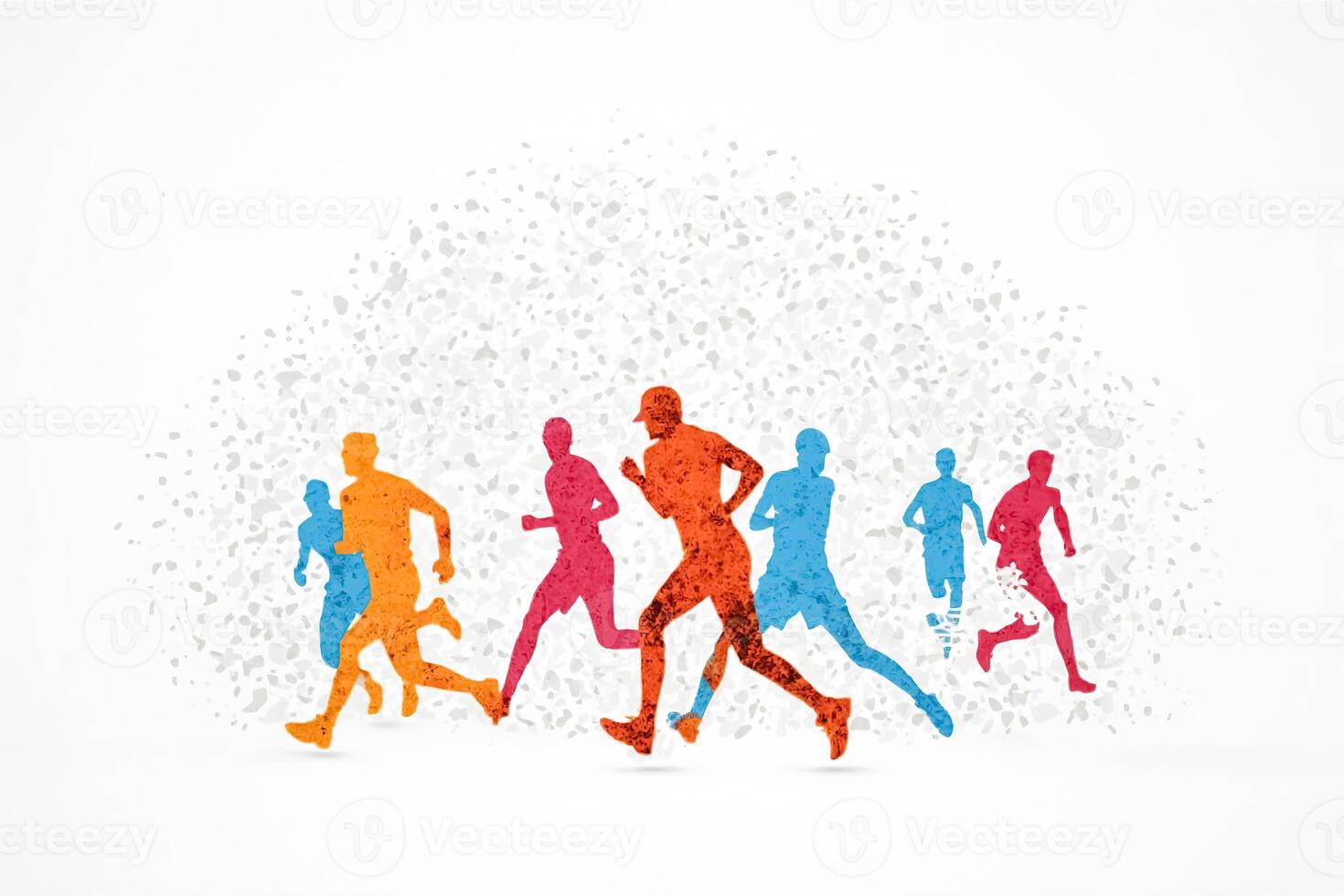 Colorful Runners Disintegrating into Particles photo
