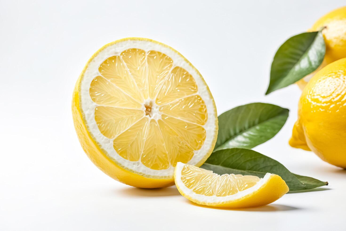 Closeup of Lemon Slices with Green Leaves photo
