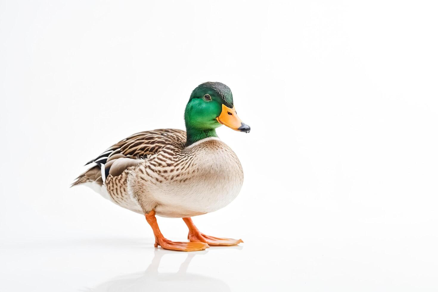 Mallard duck standing on white background photo