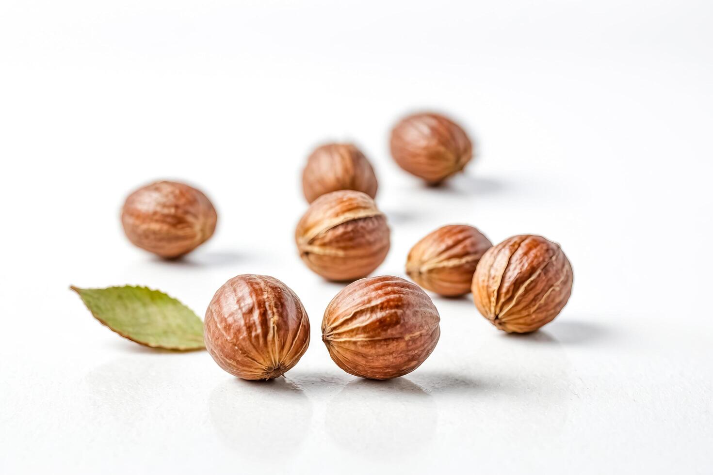 Close Up of Hazelnuts on White Background photo