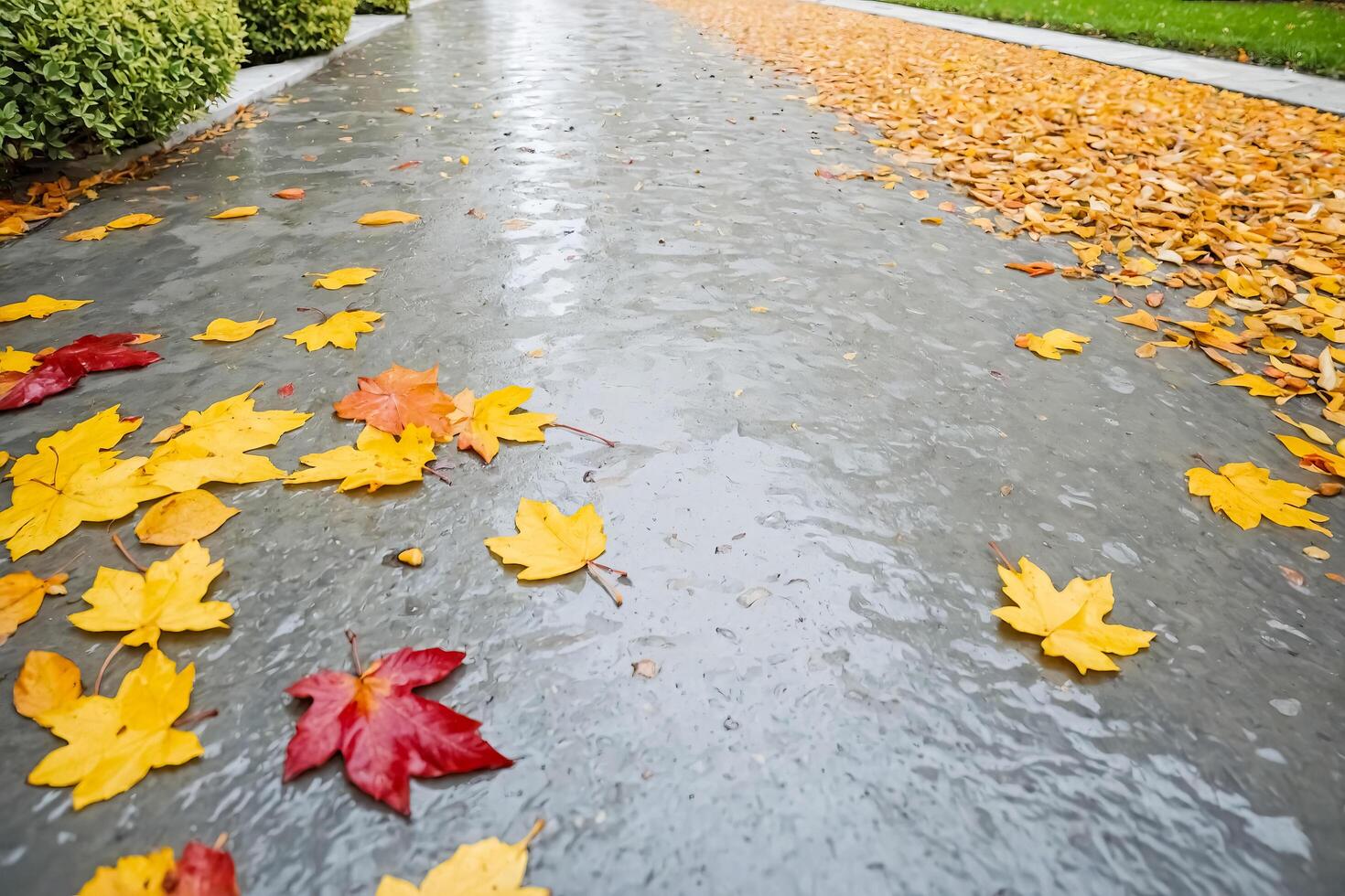 Autumn Leaves on Wet Pavement photo