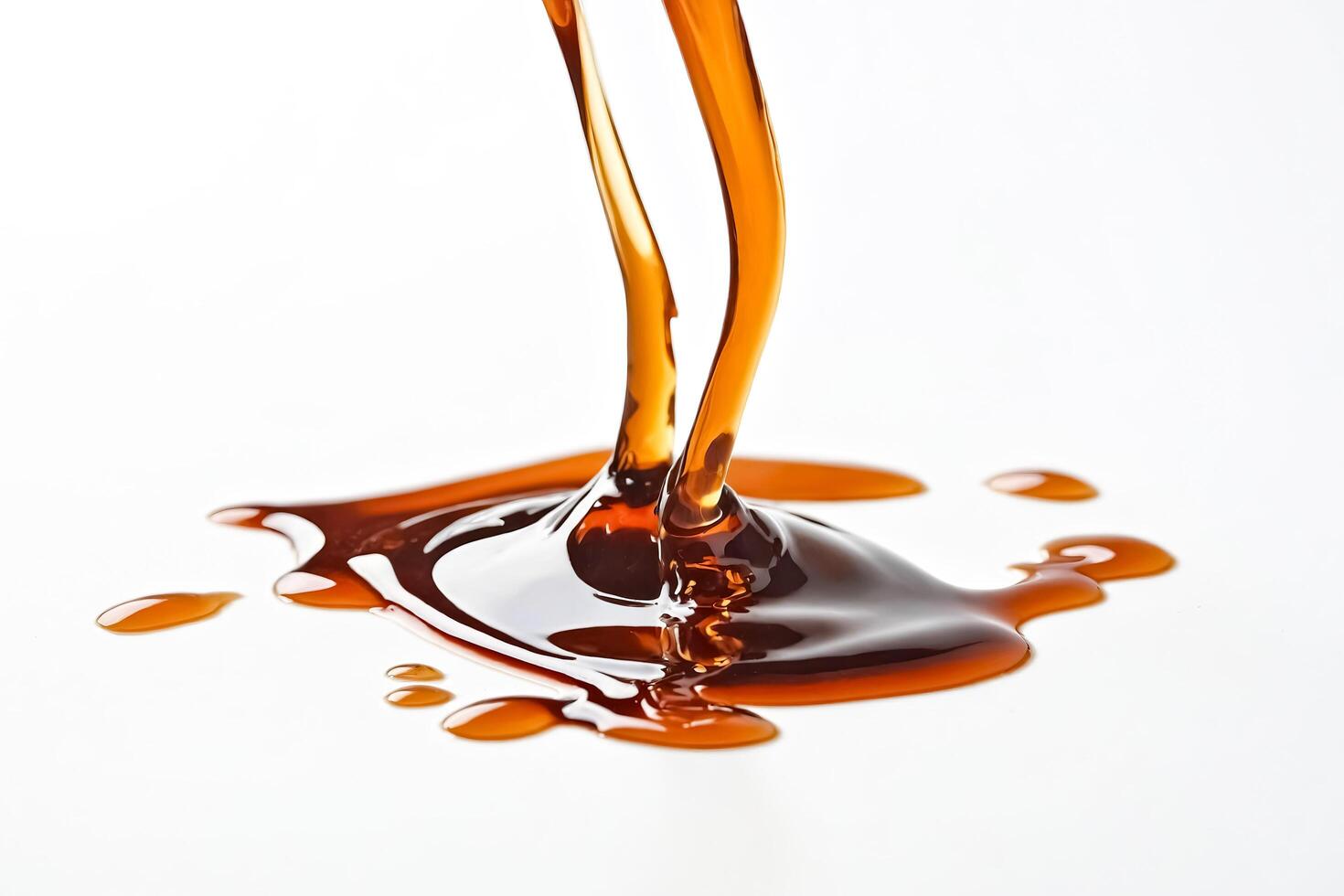 Close Up of Honey Pouring and Dripping onto White Surface photo