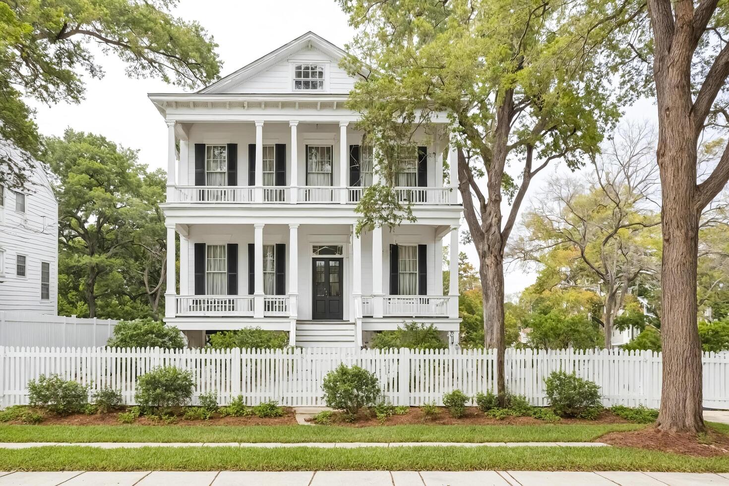 White Victorian House with White Picket Fence photo