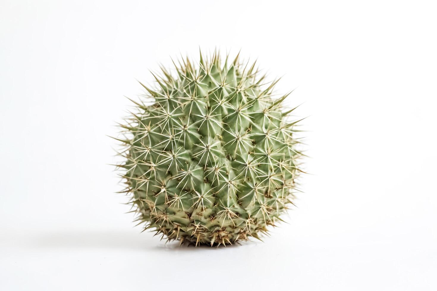 Close Up of a Small Cactus with Thorns on a White Background photo