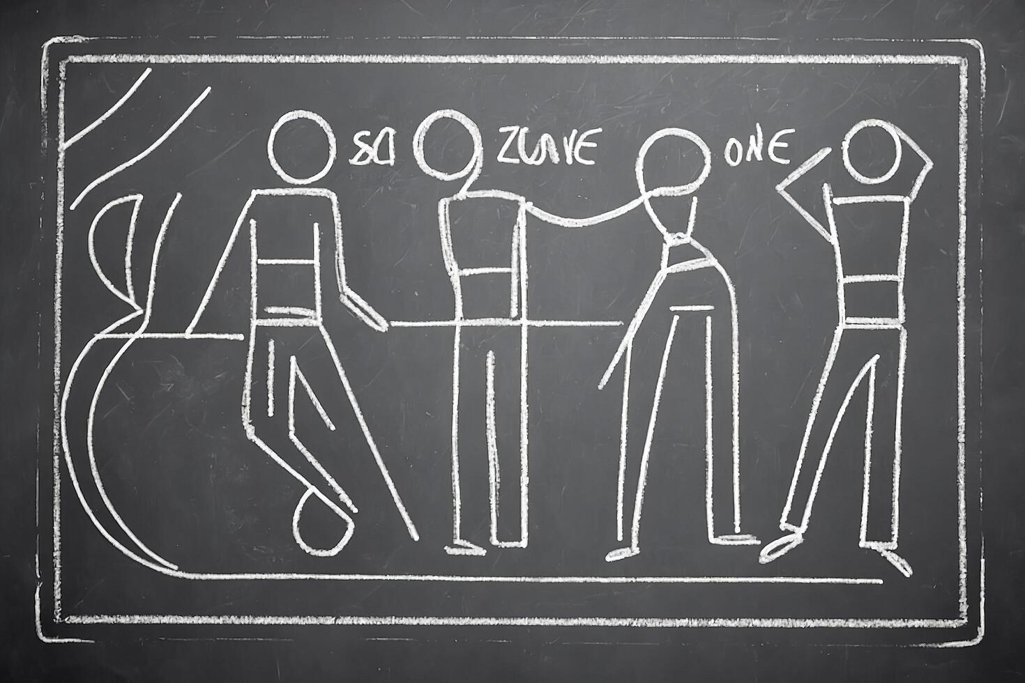 Chalkboard Drawing of Stick Figures photo