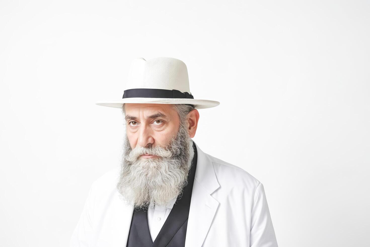 Portrait of a mature man with a white hat and a long beard photo