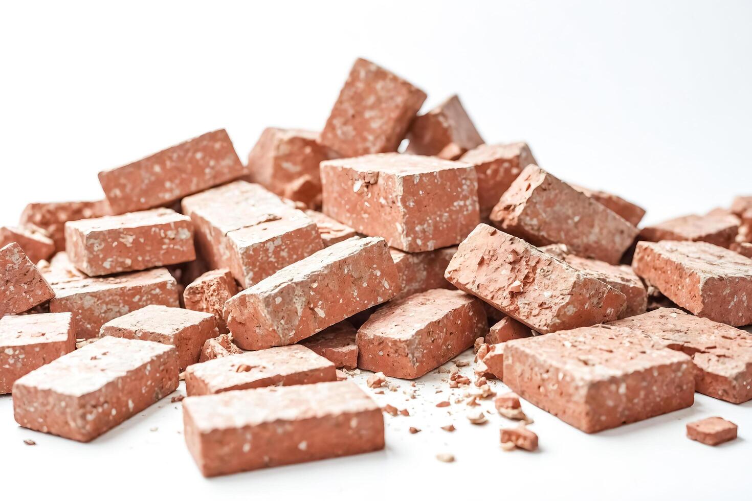 Broken Bricks on White Background photo