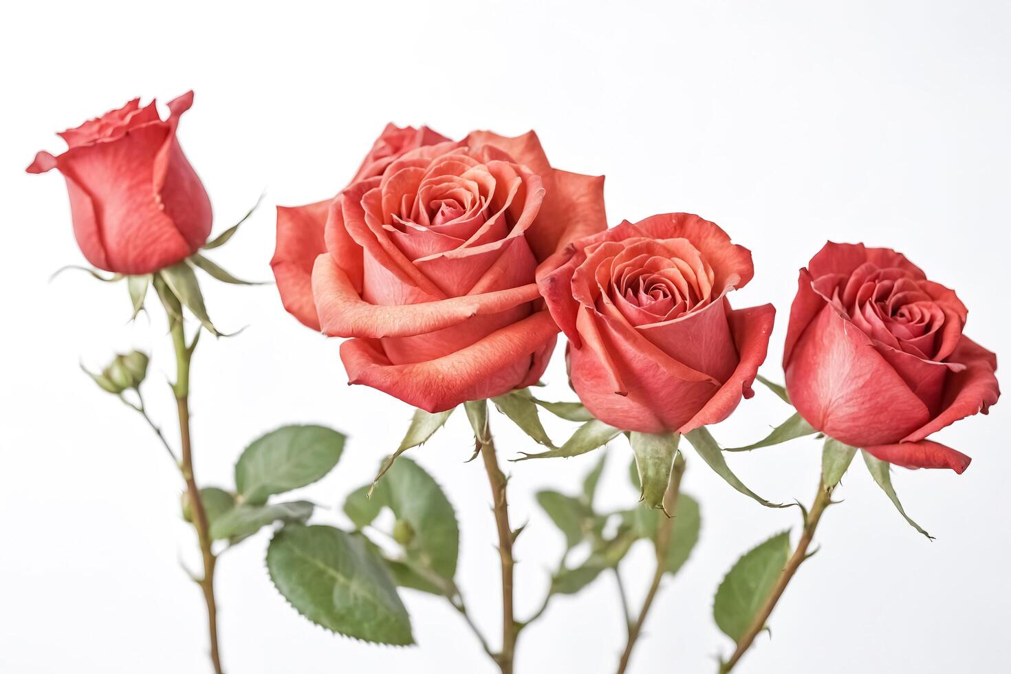 Four Red Roses on White Background photo