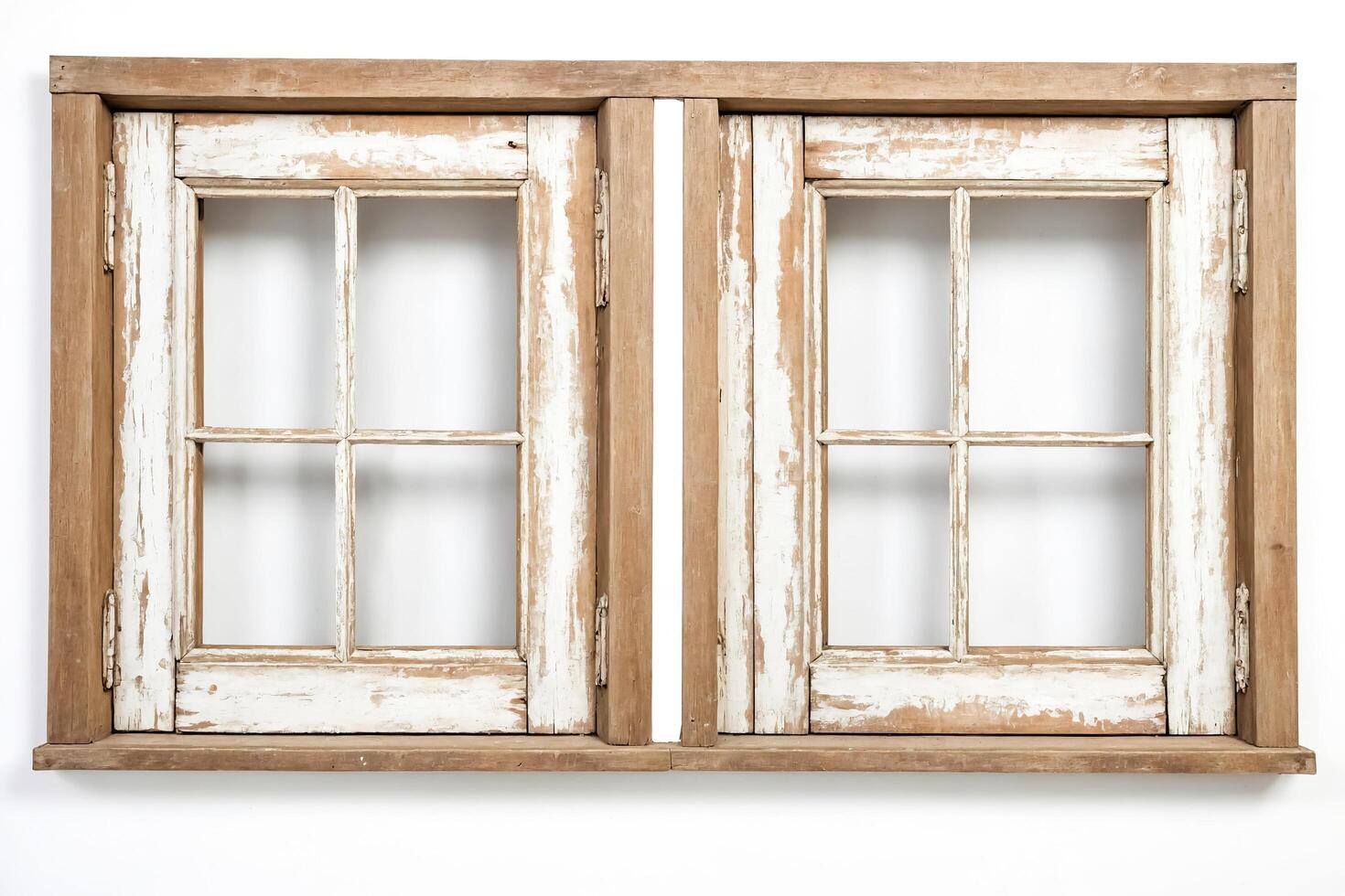 Rustic Wooden Window Frame Isolated on White Background photo
