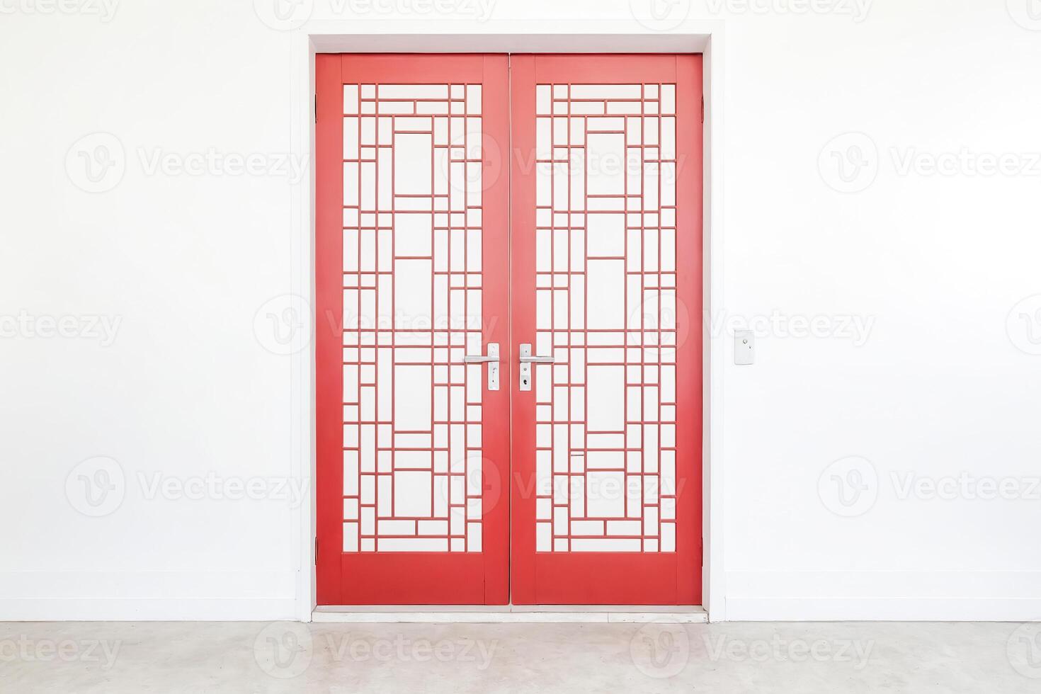 Red Double Door with Geometric Pattern photo