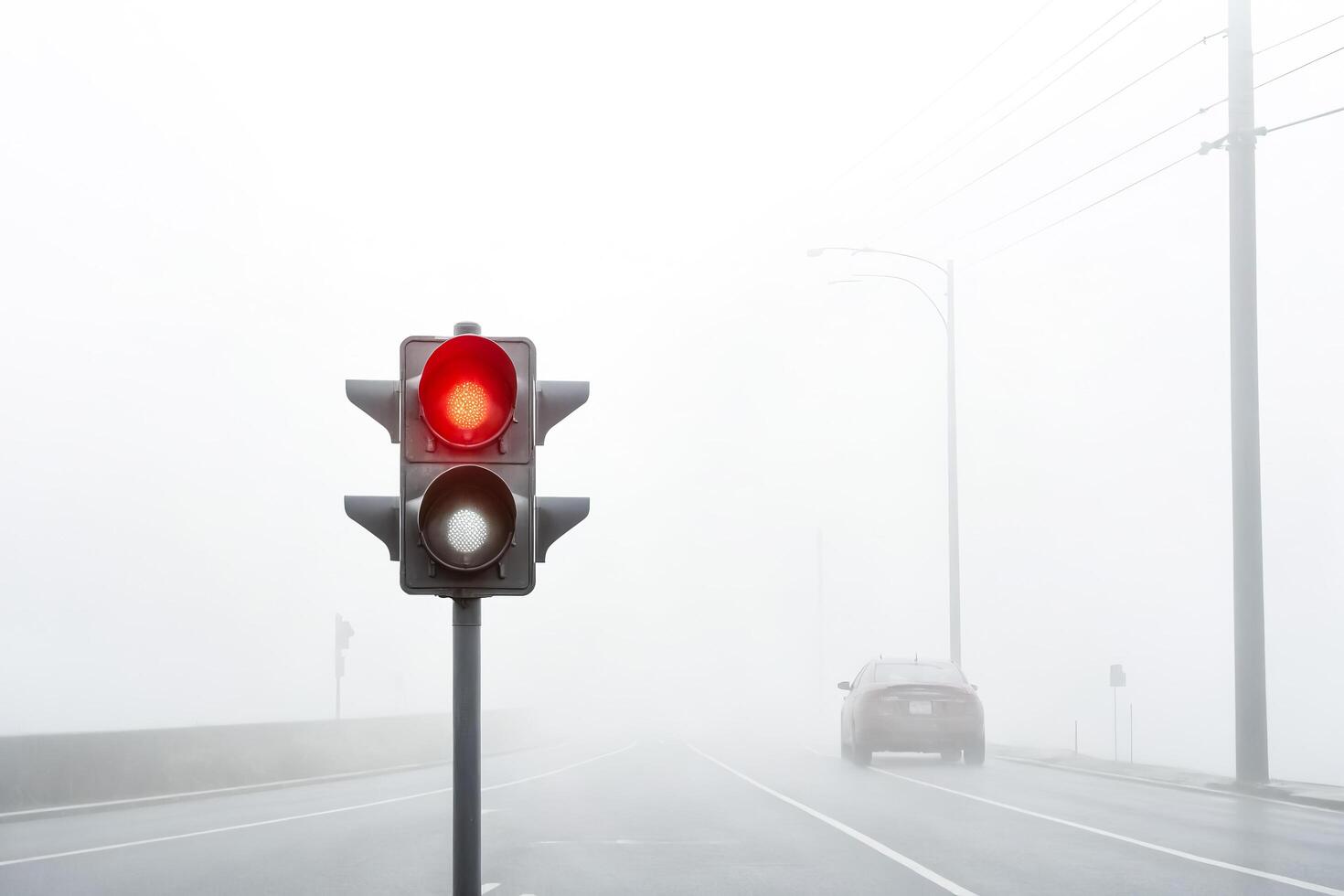 Red Traffic Light In Fog photo
