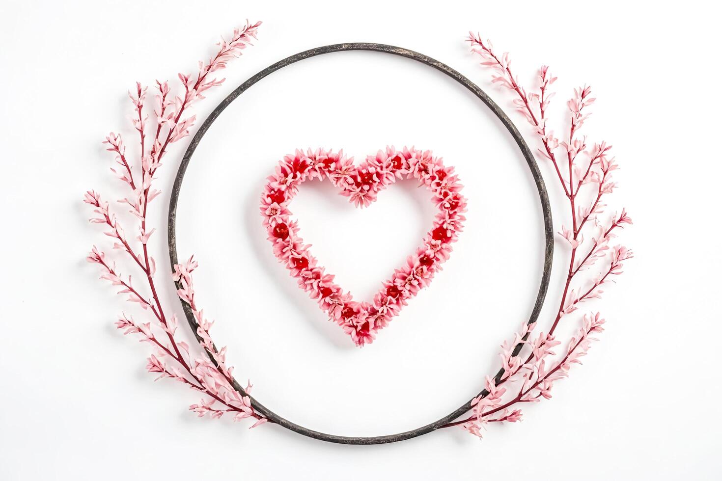 Pink Flower Heart with Circular Frame photo