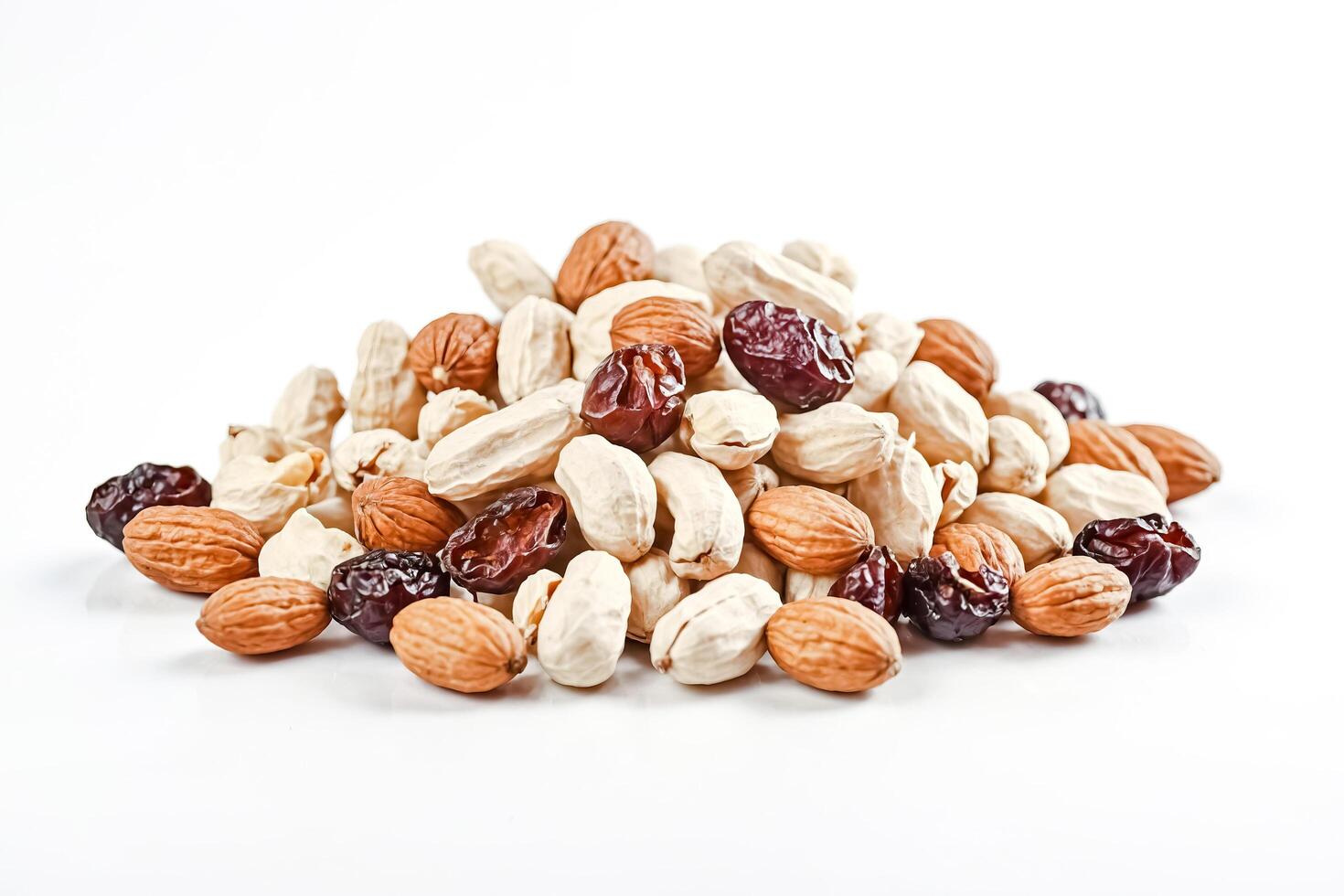 Close Up of Mixed Nuts and Dried Fruits photo