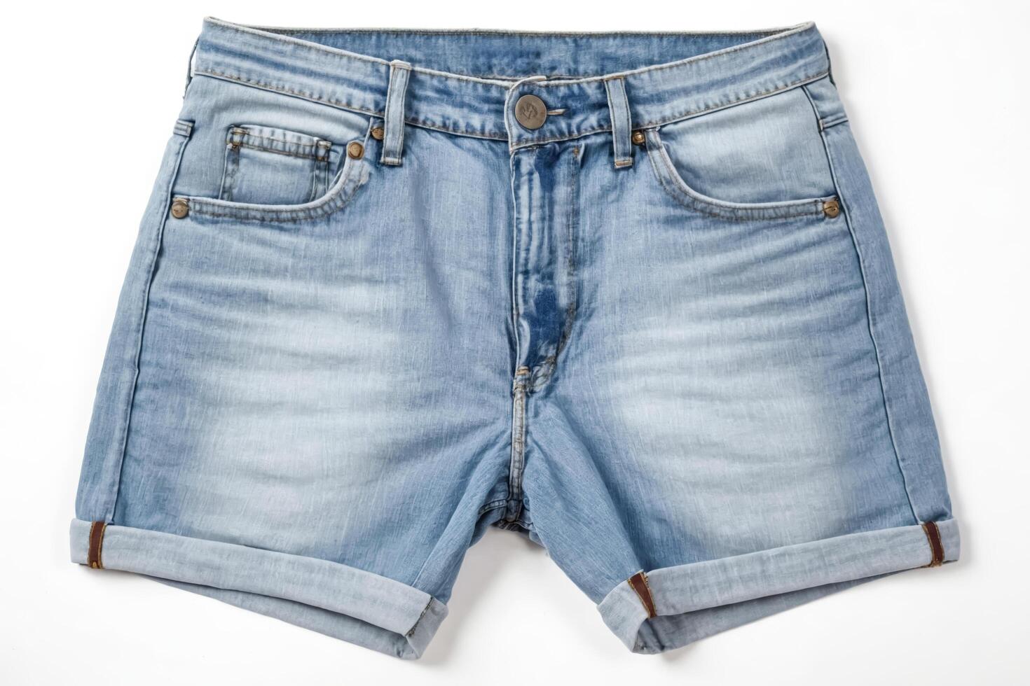 Light Blue Denim Shorts on a White Background photo