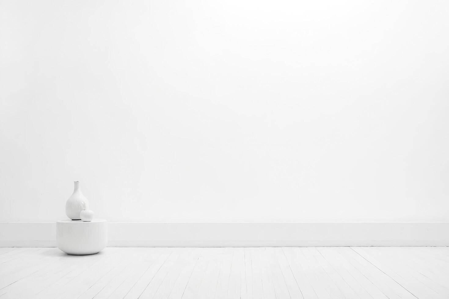 Minimalist White Interior Design with Vase and Round Table photo