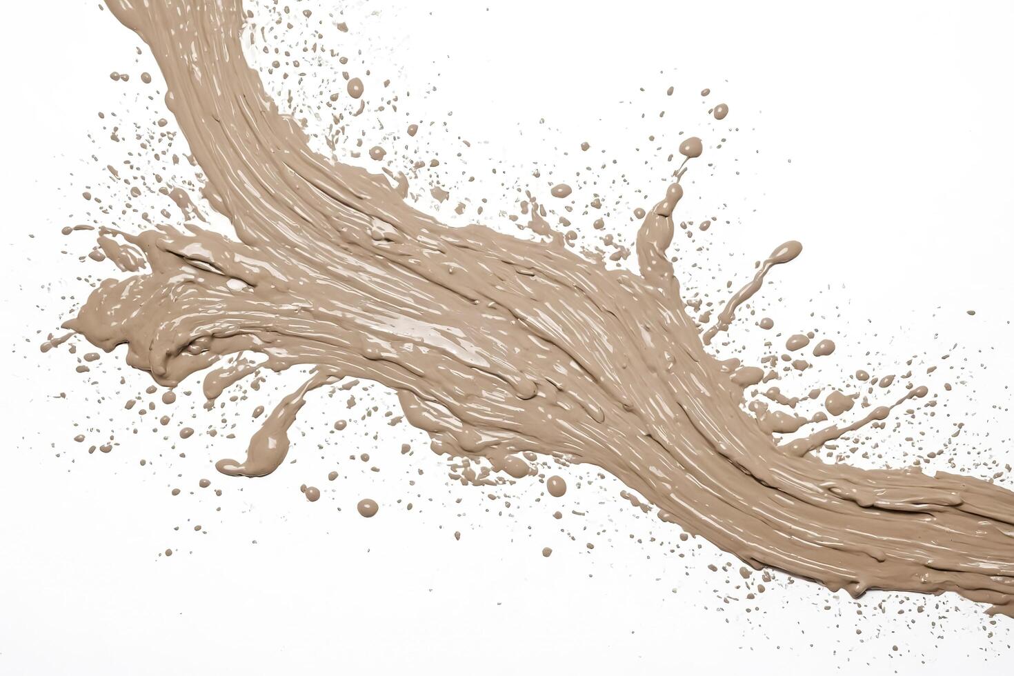 Beige Liquid Splashes and Drips on White Background photo