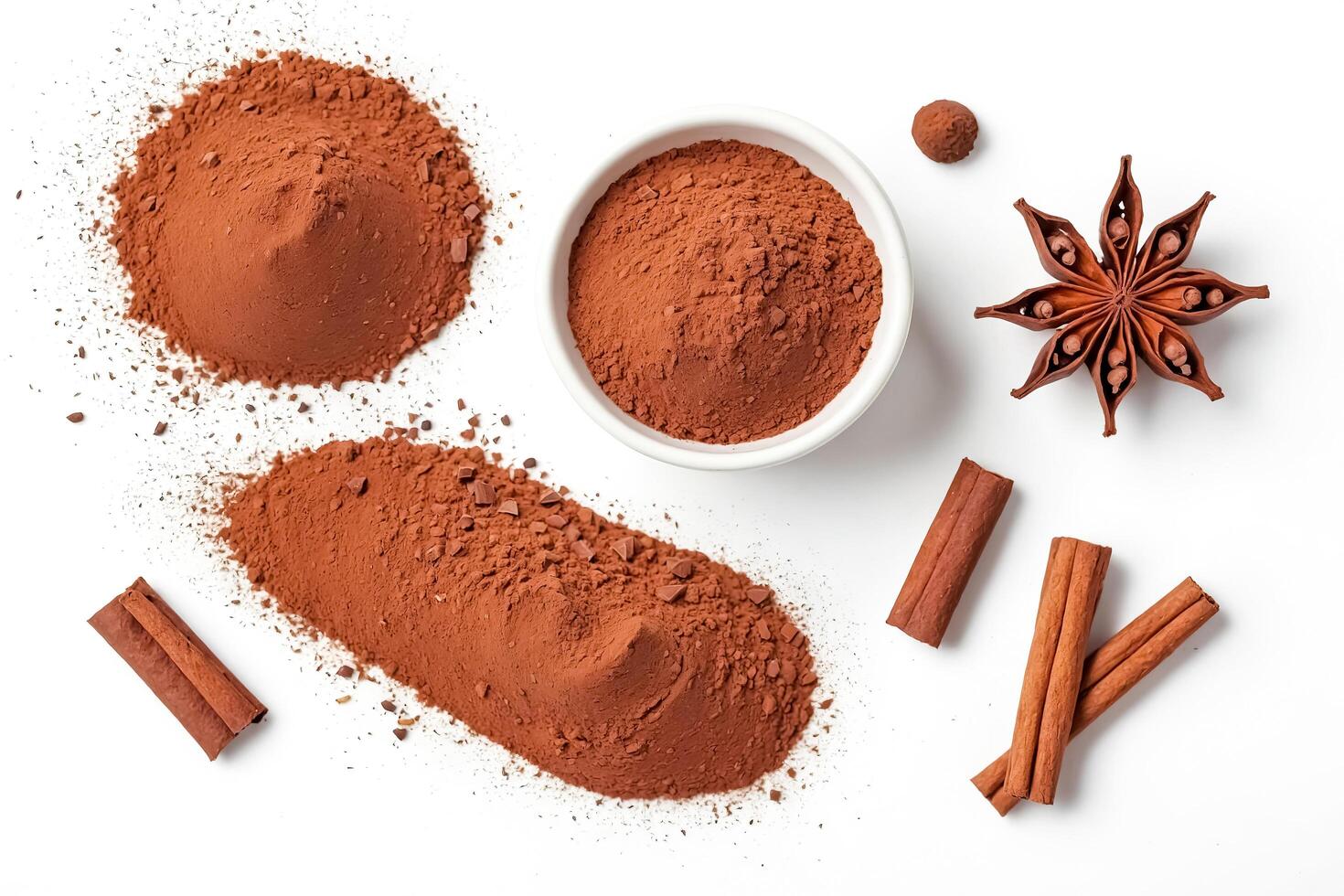 Cocoa Powder and Spices on a White Background photo