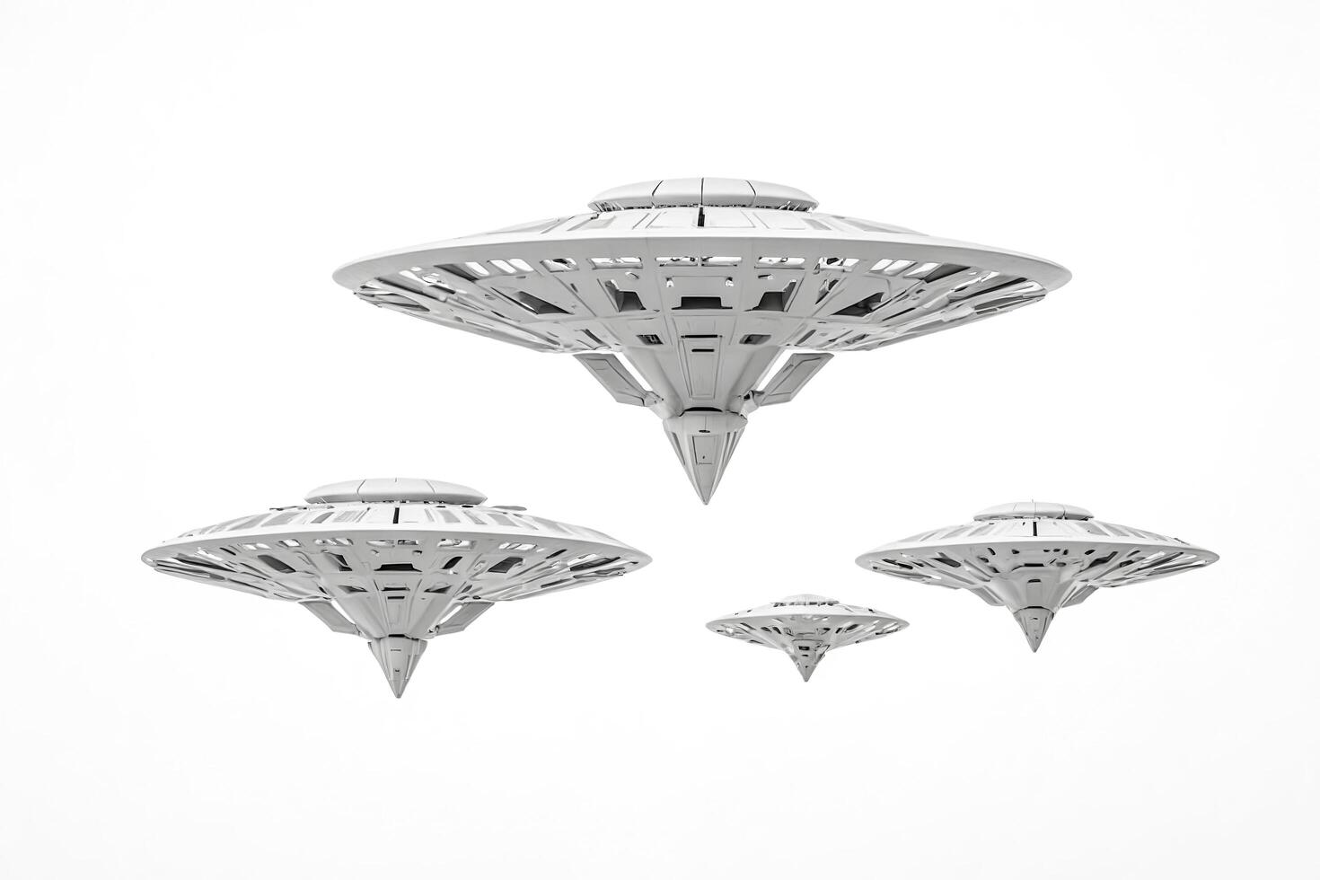 Fleet of Unidentified Flying Objects Isolated on White photo