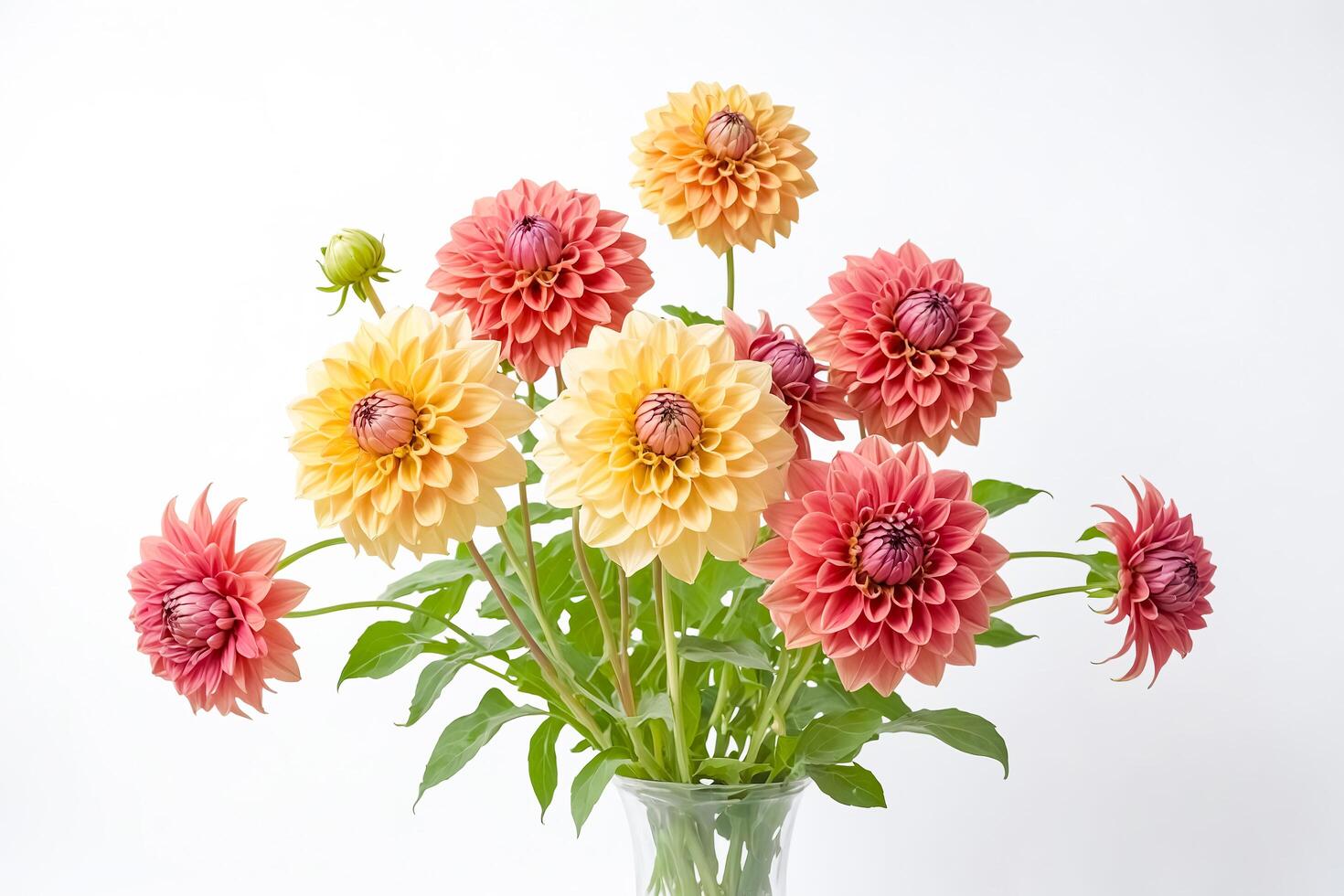 A Bouquet of Pink and Yellow Dahlias photo