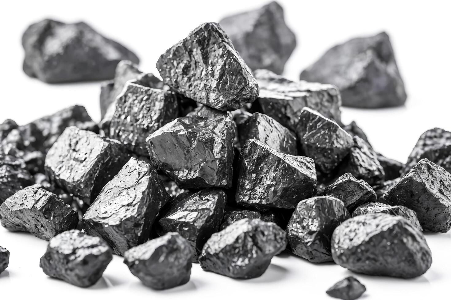 Black Coal Rocks on White Background photo