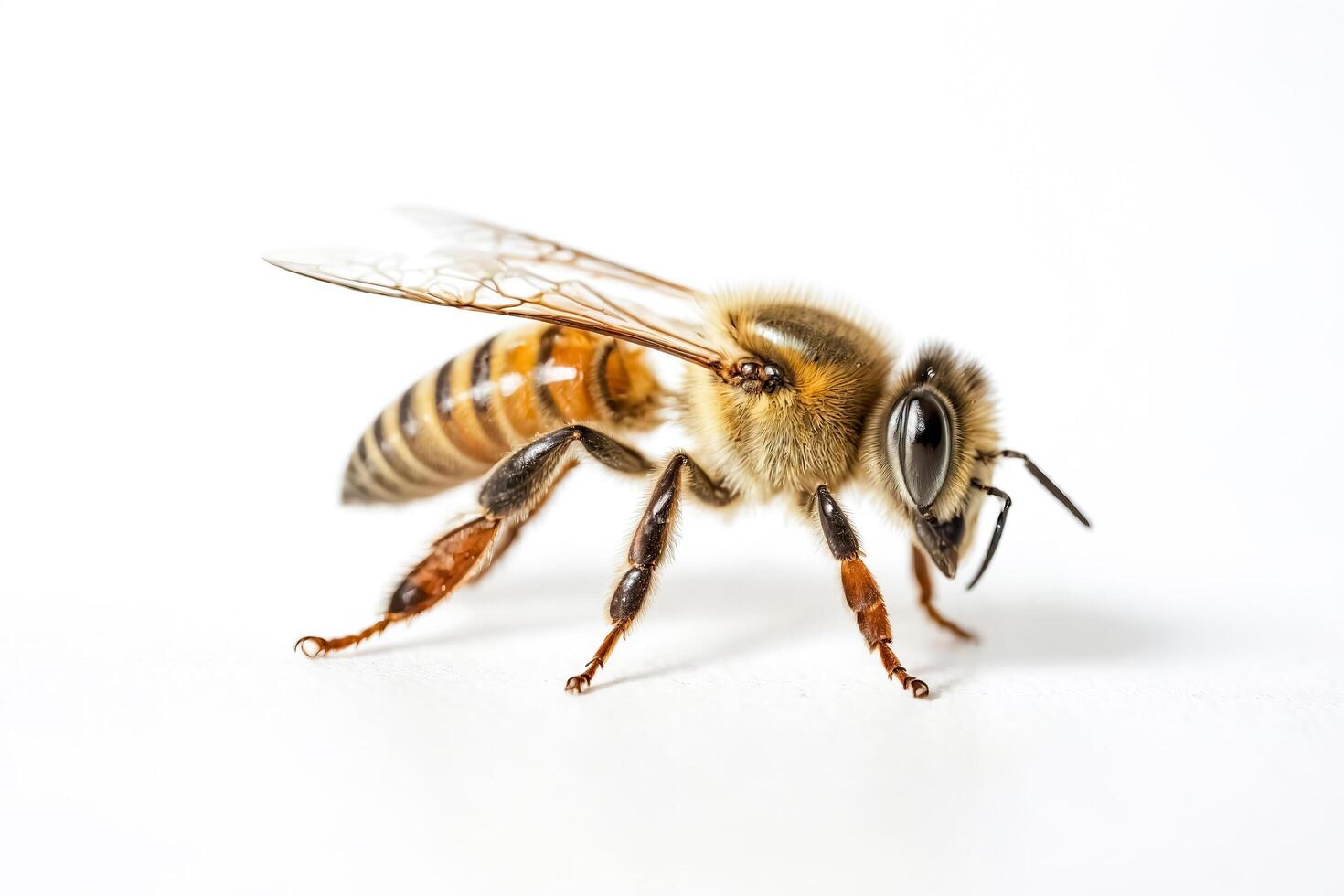 Close-Up of a Honeybee on a White Background photo