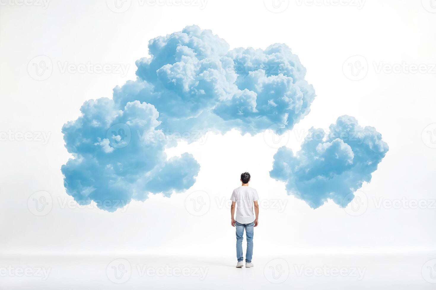 Man Looking Up at Blue Clouds photo