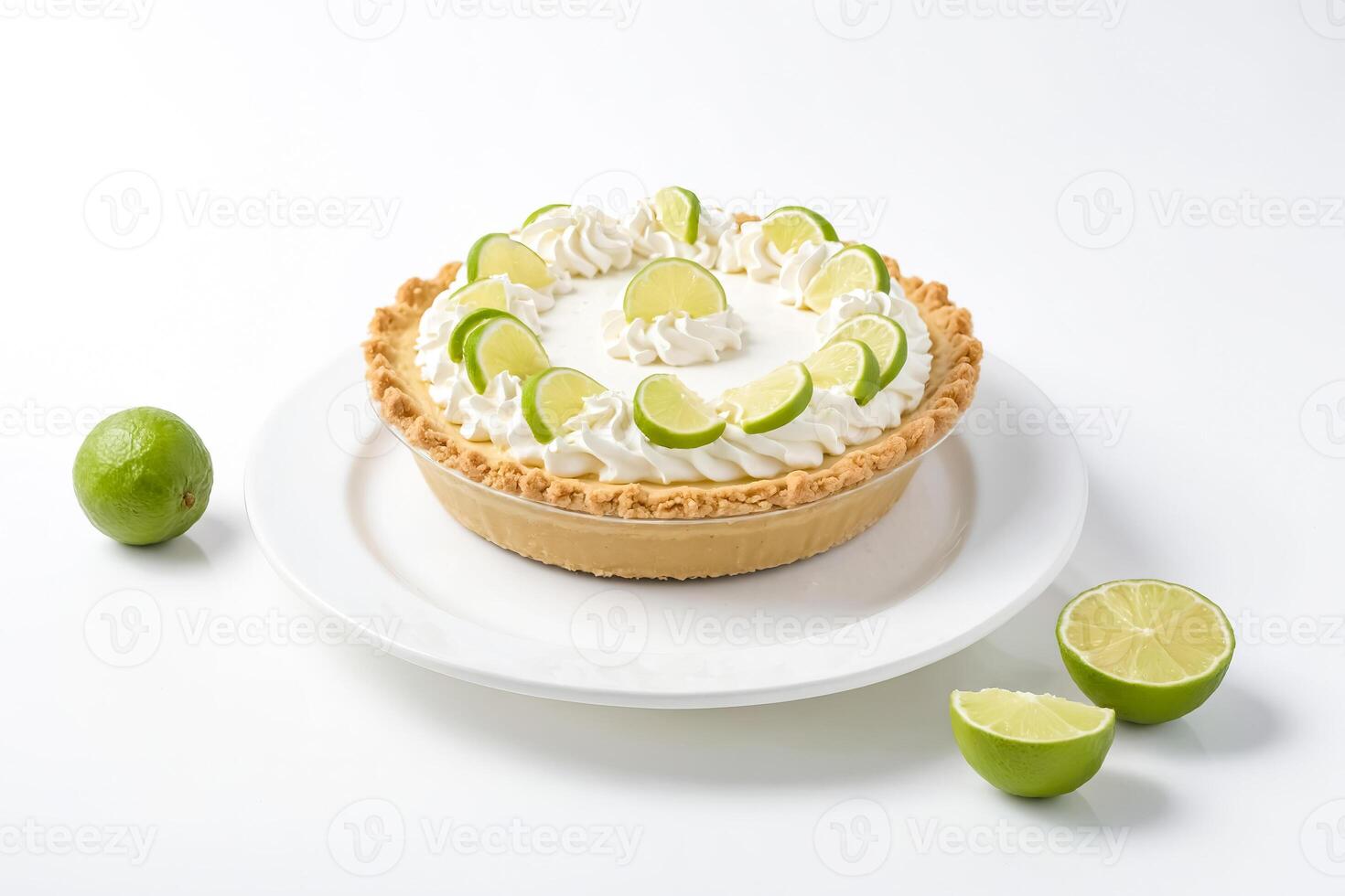 Key Lime Pie With Whipped Cream And Lime Slices photo
