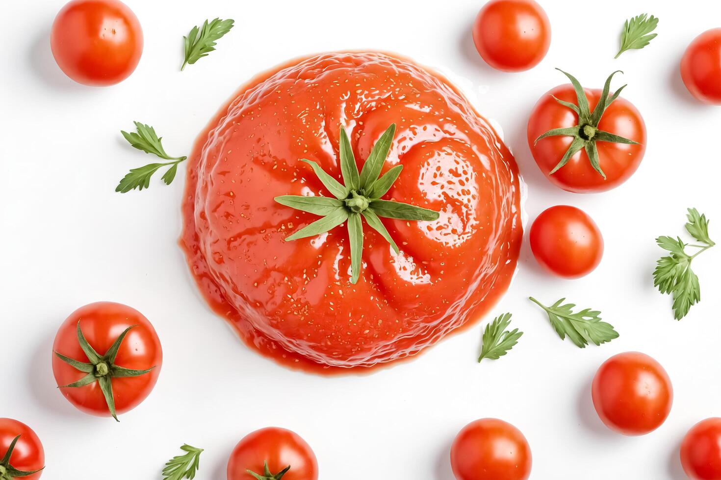 Tomato pulp with fresh tomatoes and parsley photo