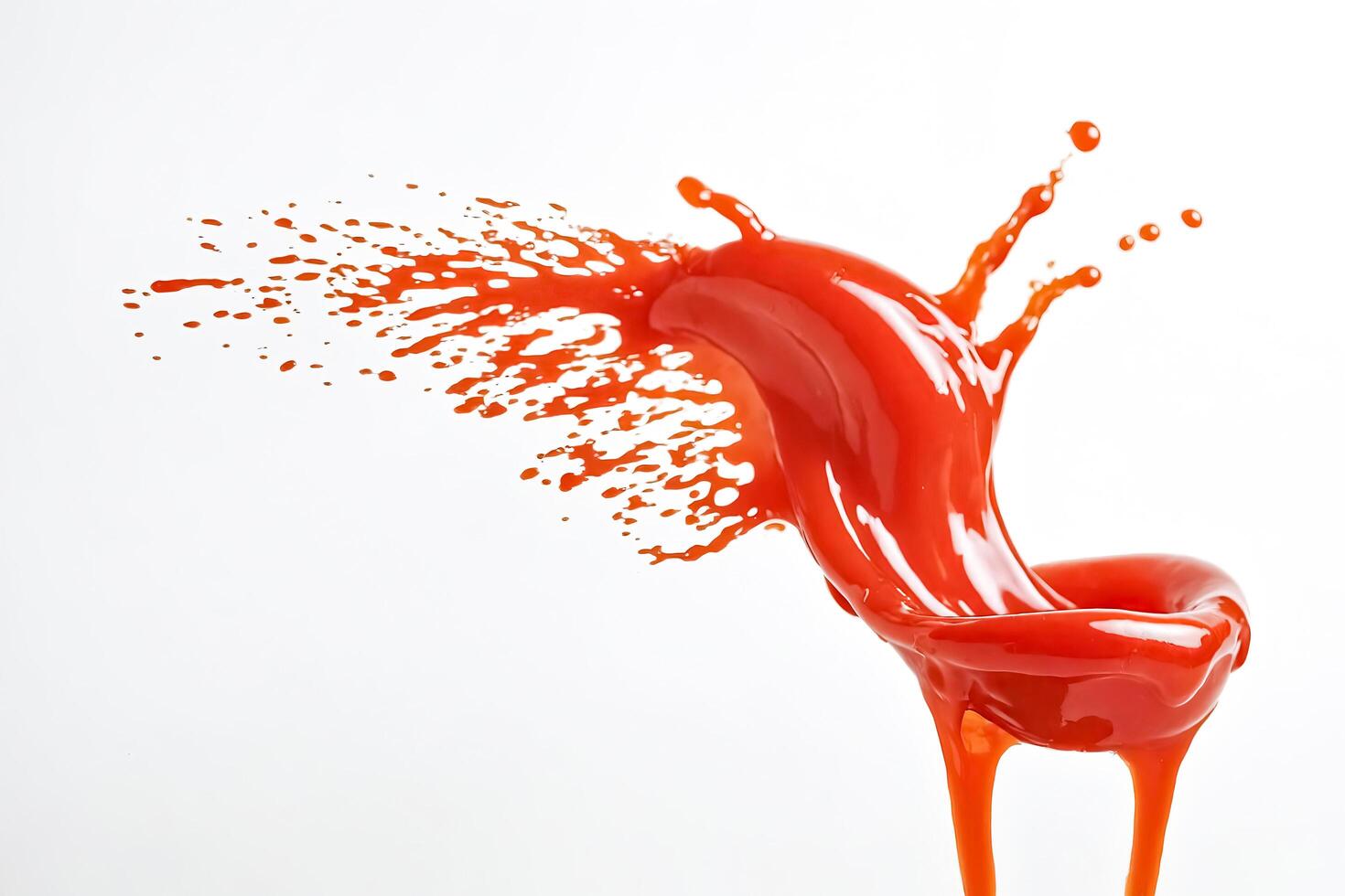 Red Liquid Splashing and Dripping on White Background photo