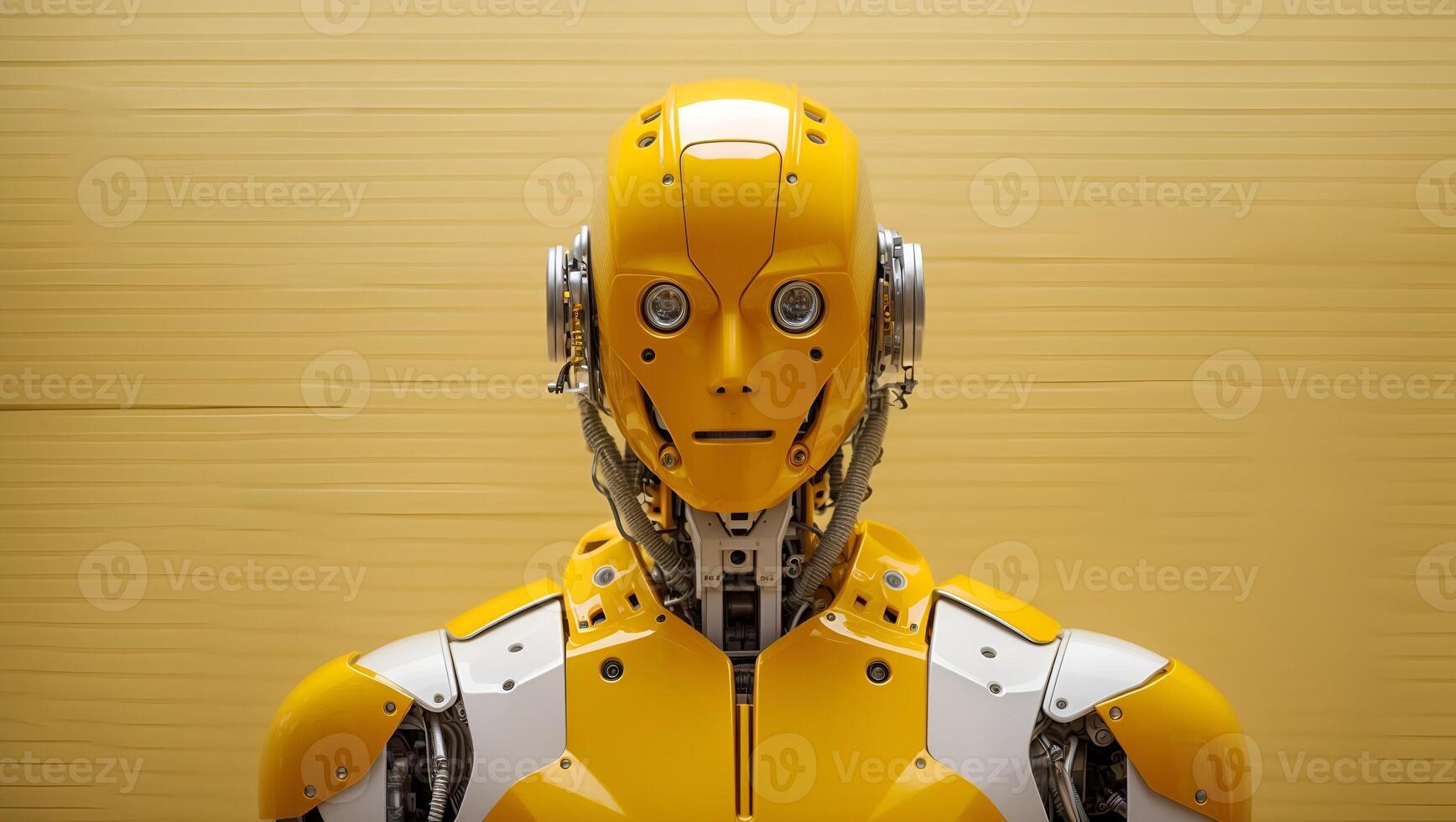 Yellow Robot Head with a Neutral Expression photo
