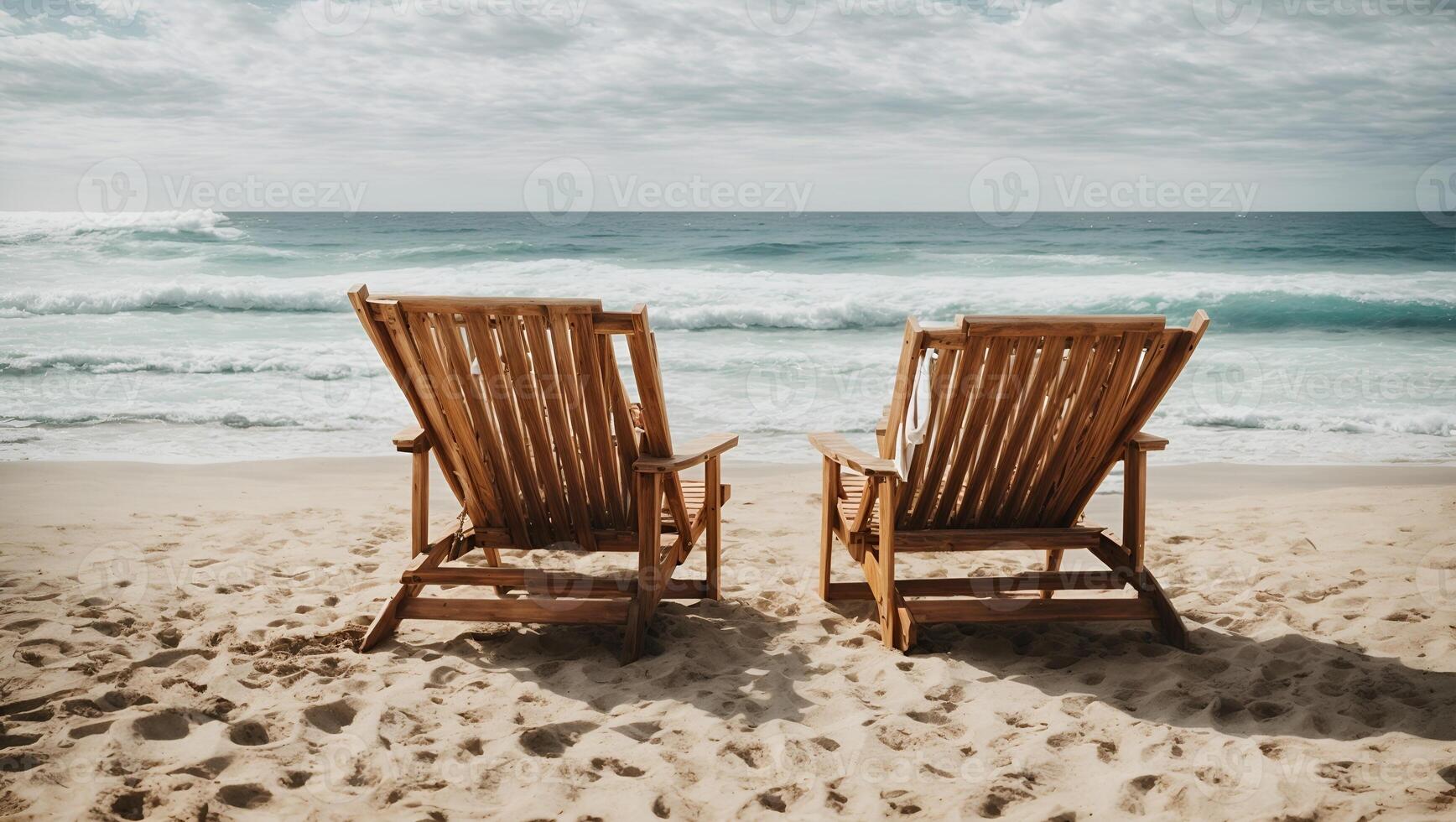 Two Beach Chairs Facing the Ocean photo
