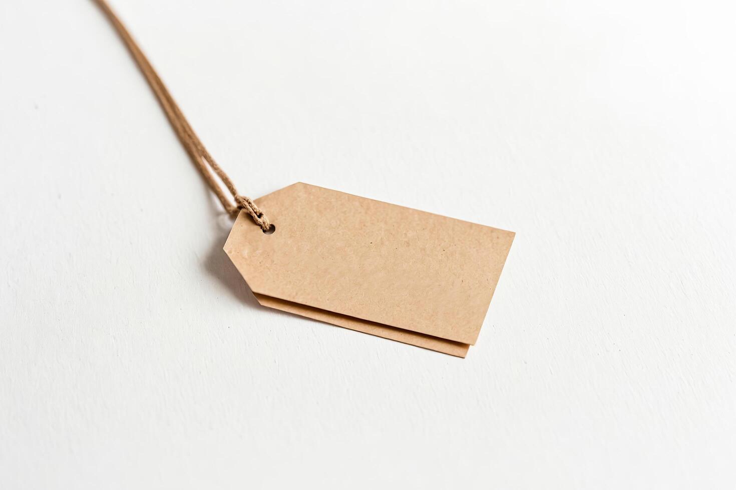 Blank Kraft Paper Tag with Jute Twine on a White Background photo