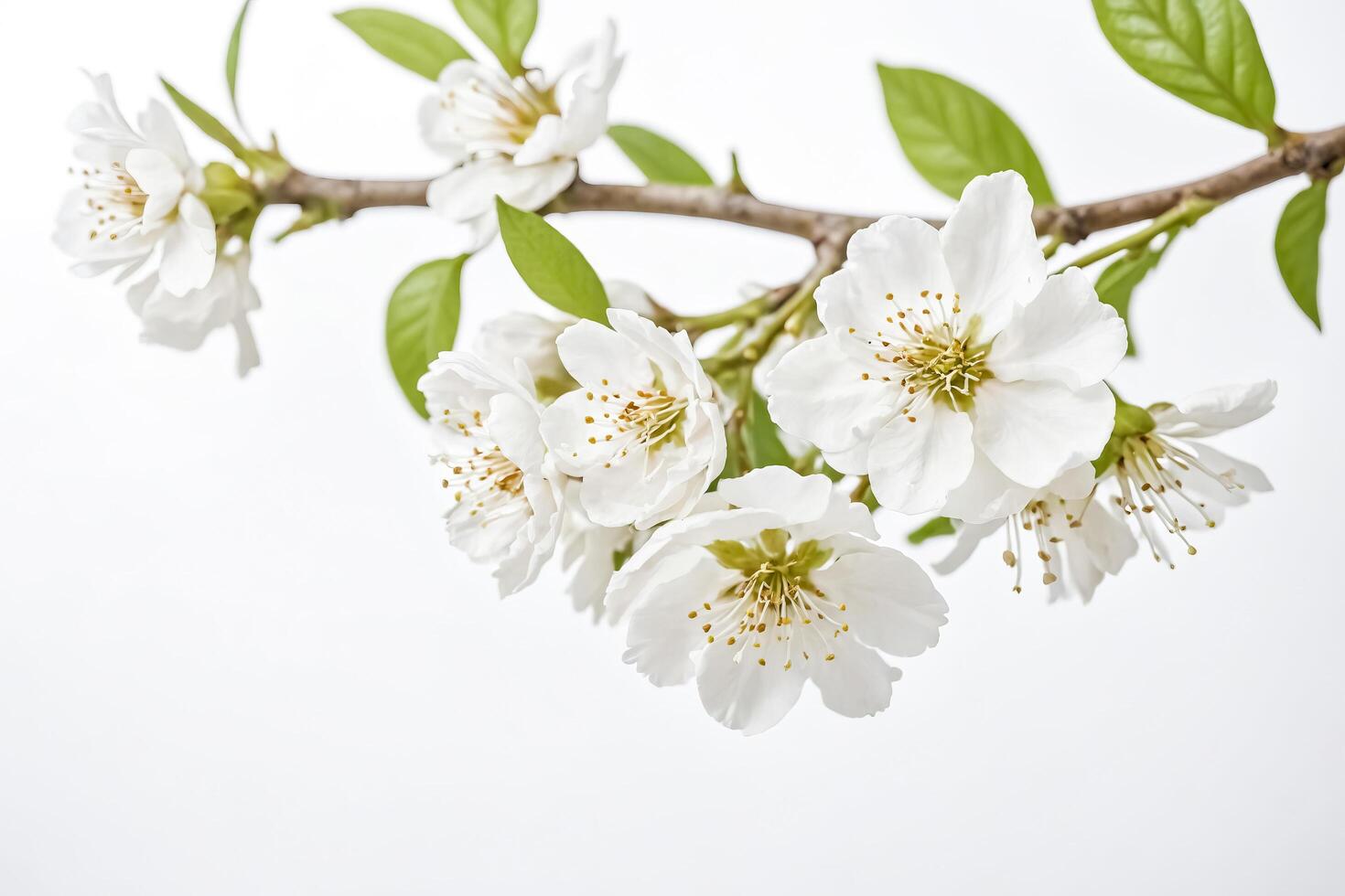 Close-up of white cherry blossoms on a branch photo