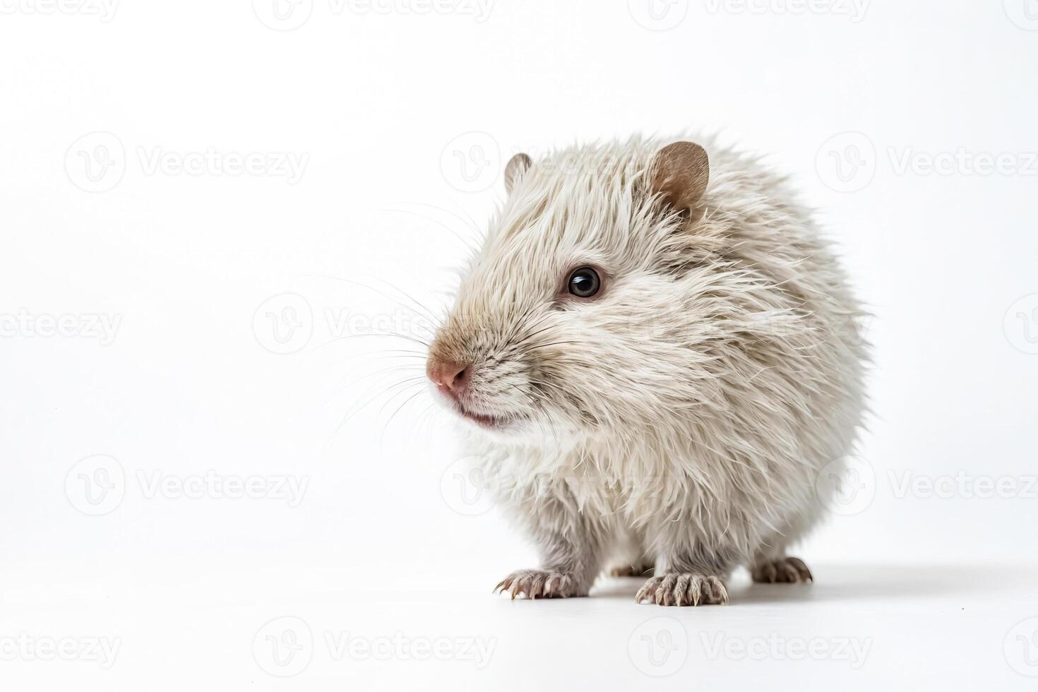 Fluffy white rodent on white background photo