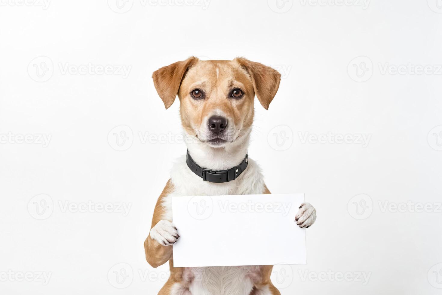 Dog Holding a Blank Sign photo