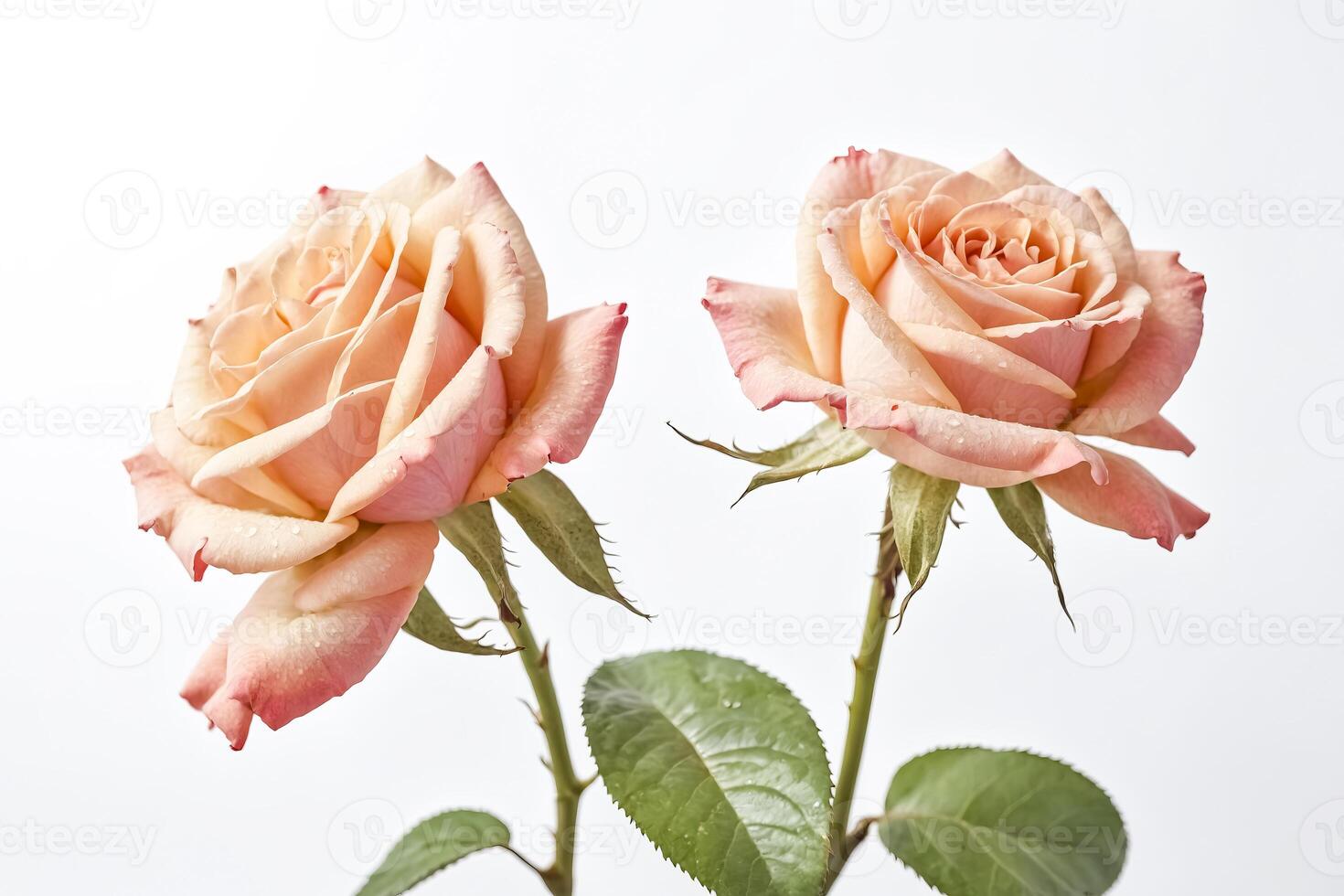 Two Peach Roses with Dew Drops photo