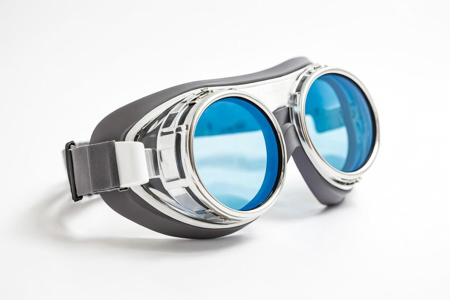 Blue Round Goggles with Grey Straps photo