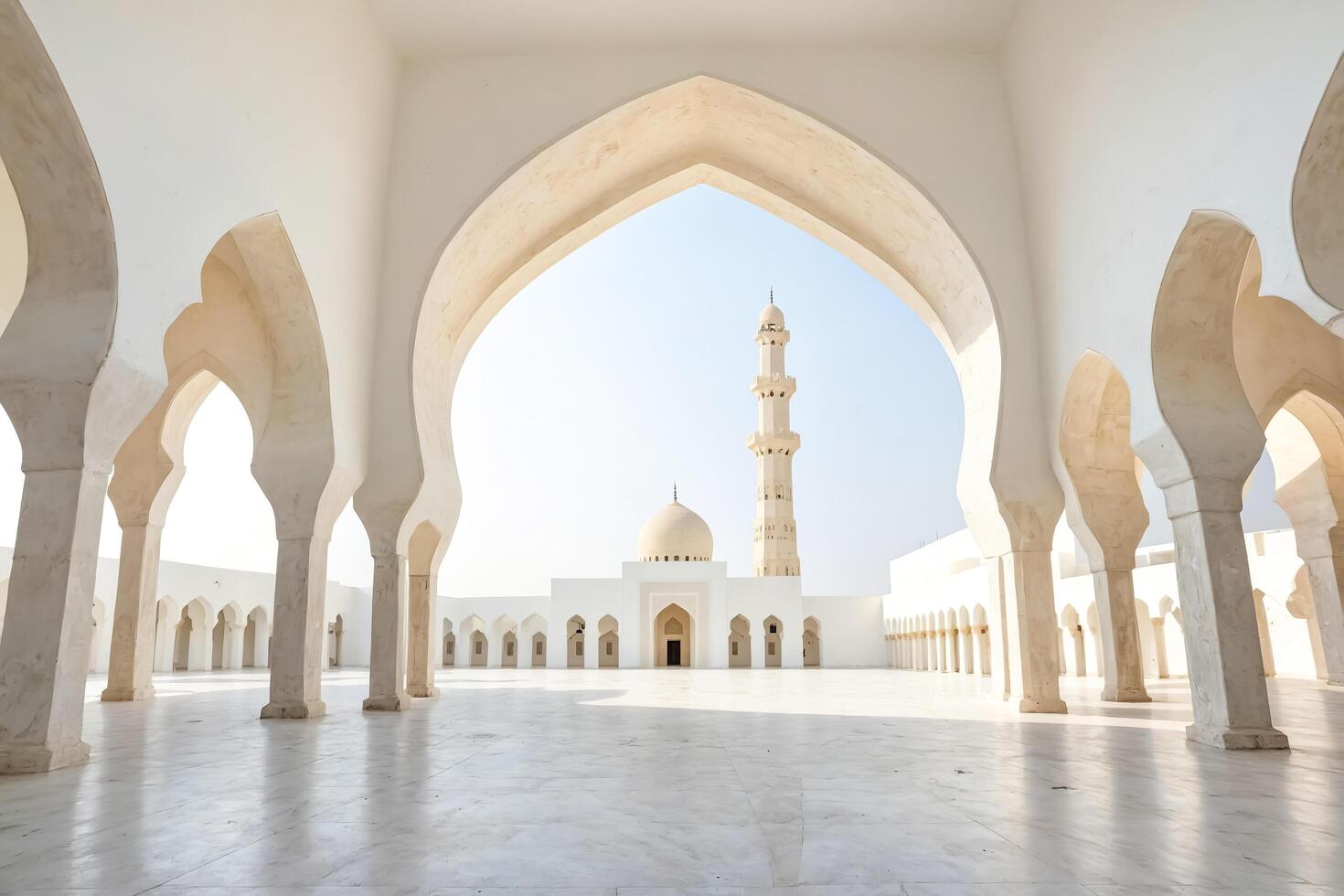 Grand Mosque Arches with White Marble Floor photo