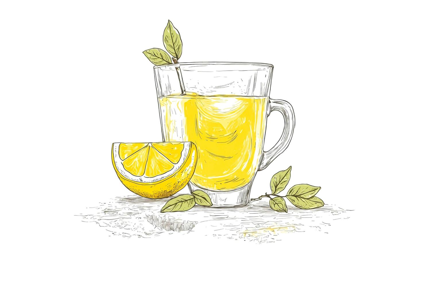 Sketch of a glass of lemon juice with a lemon slice photo