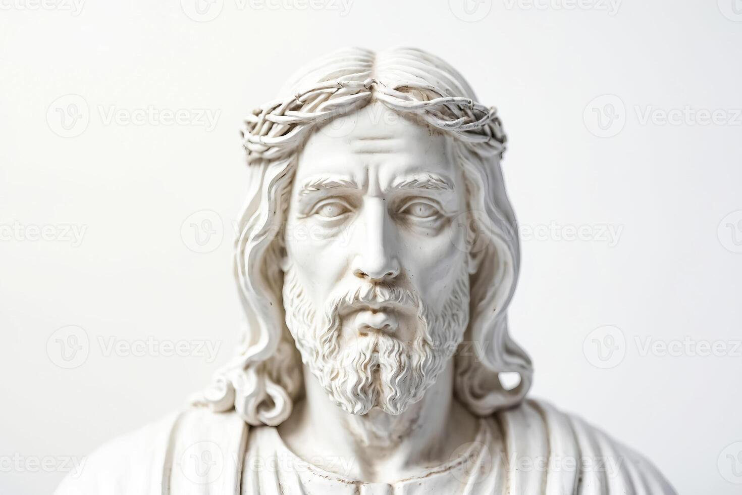 Close-up of a White Jesus Statue with a Crown of Thorns photo