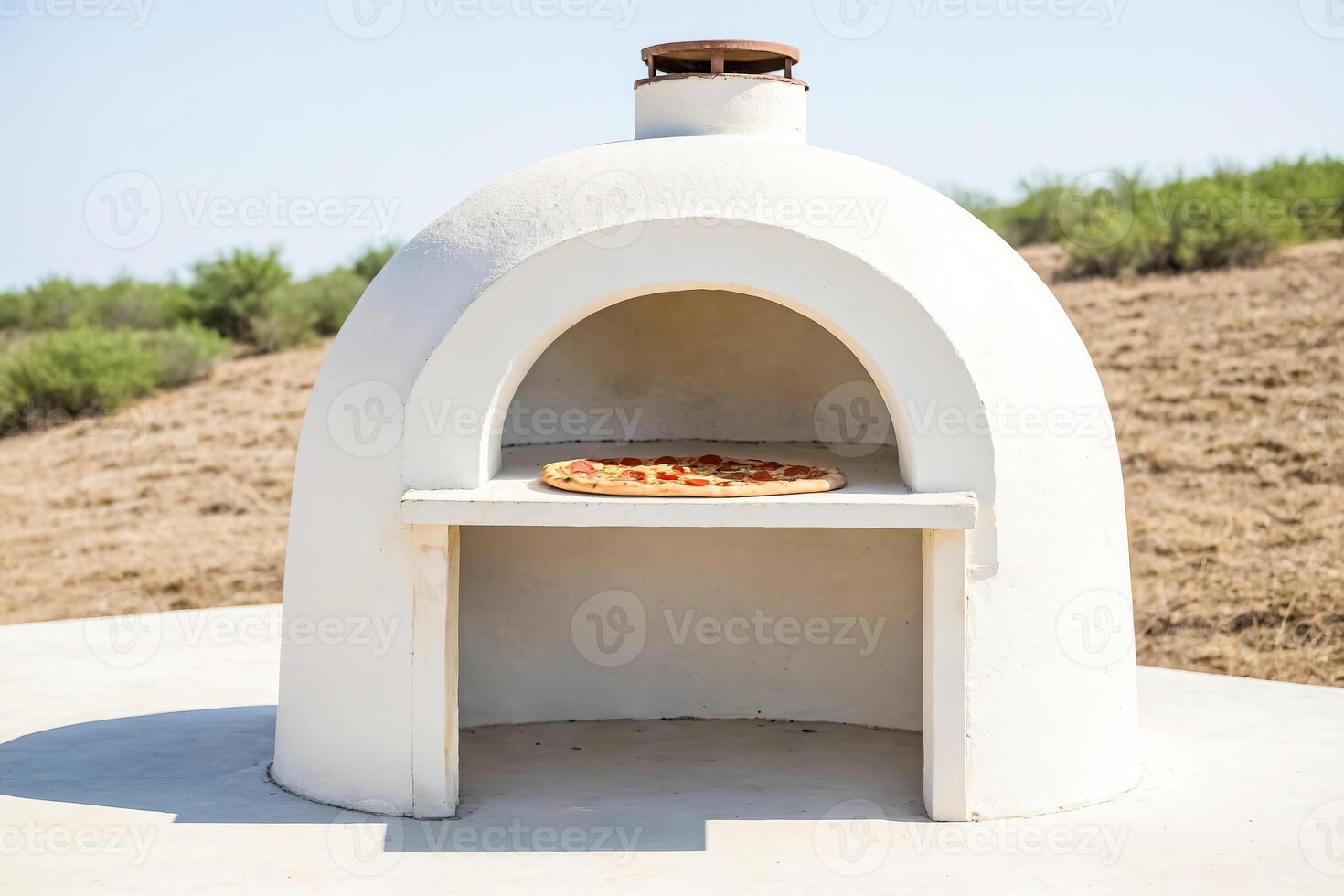 Pizza in a White Brick Oven photo