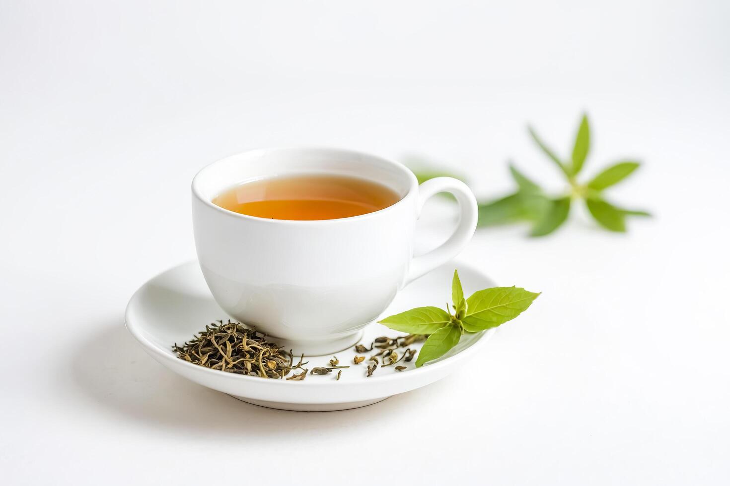 A Cup of Tea and Fresh Leaves photo