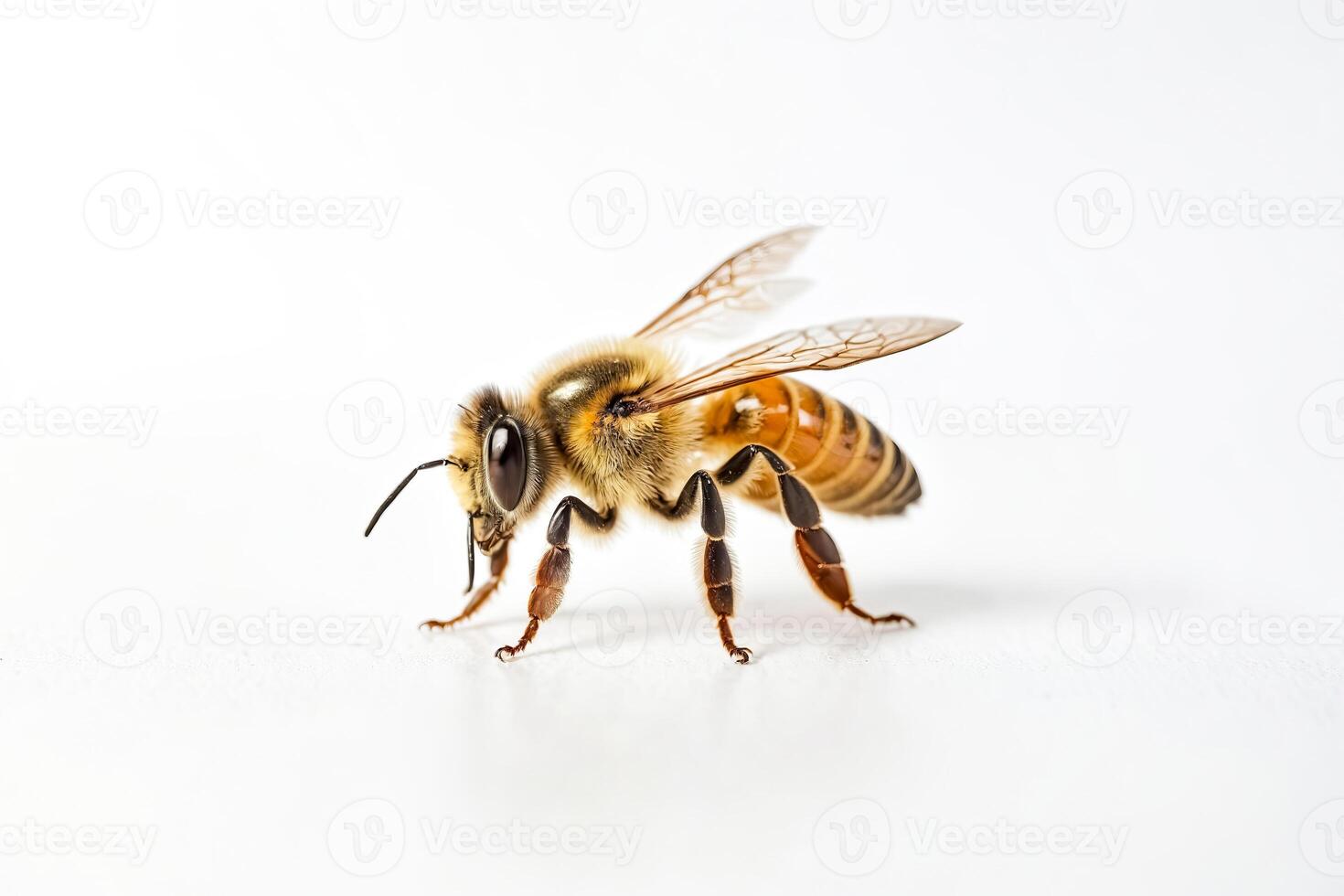 Close-up of a Honeybee on a White Background photo