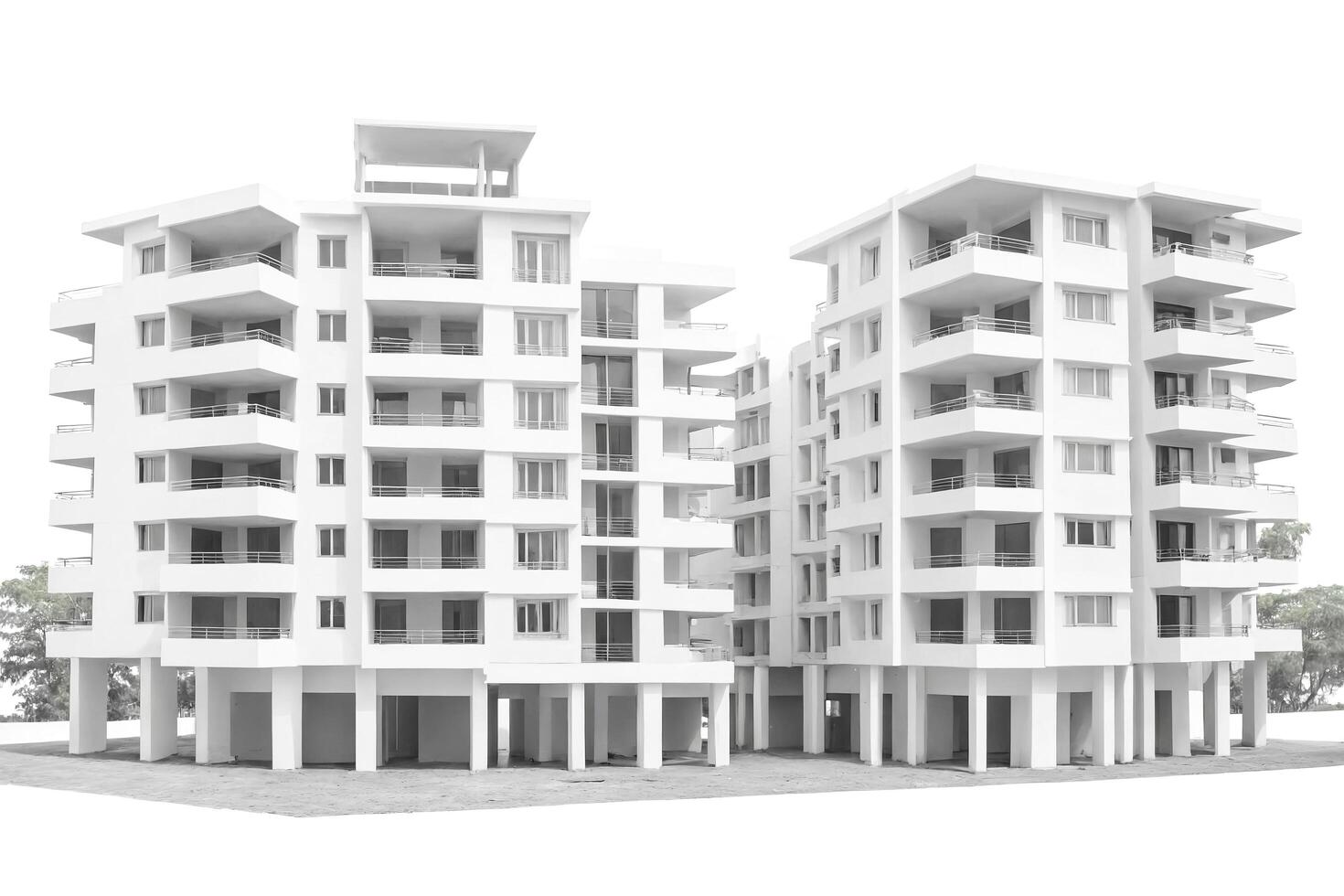 3D render of modern apartment building, isolated on white photo