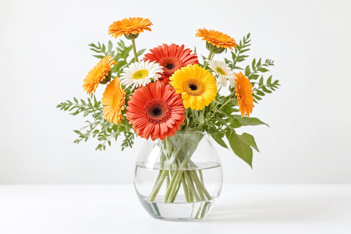 Colorful Gerbera Daisies in a Glass Vase photo