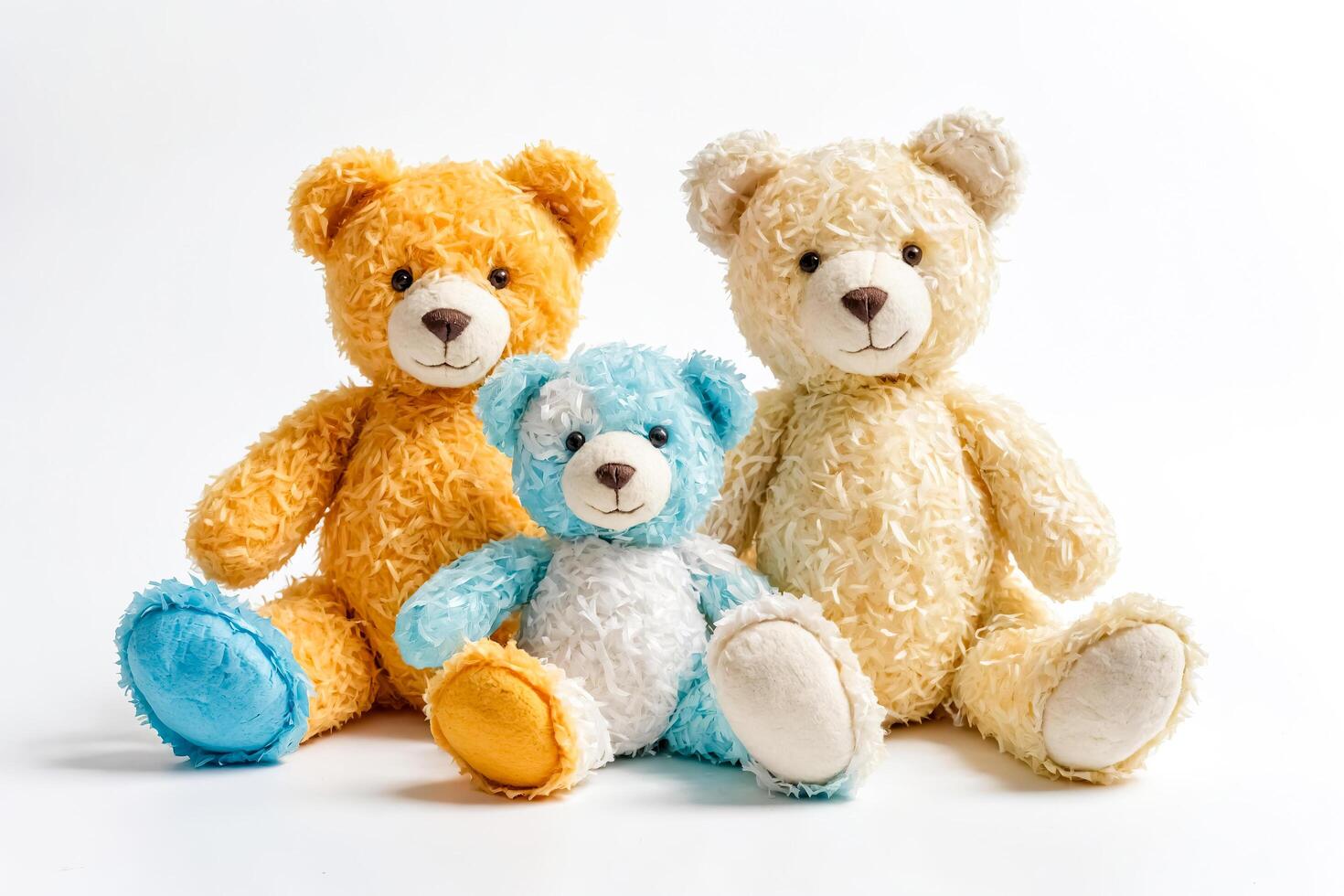 Three Teddy Bears Sitting Together on a White Background photo