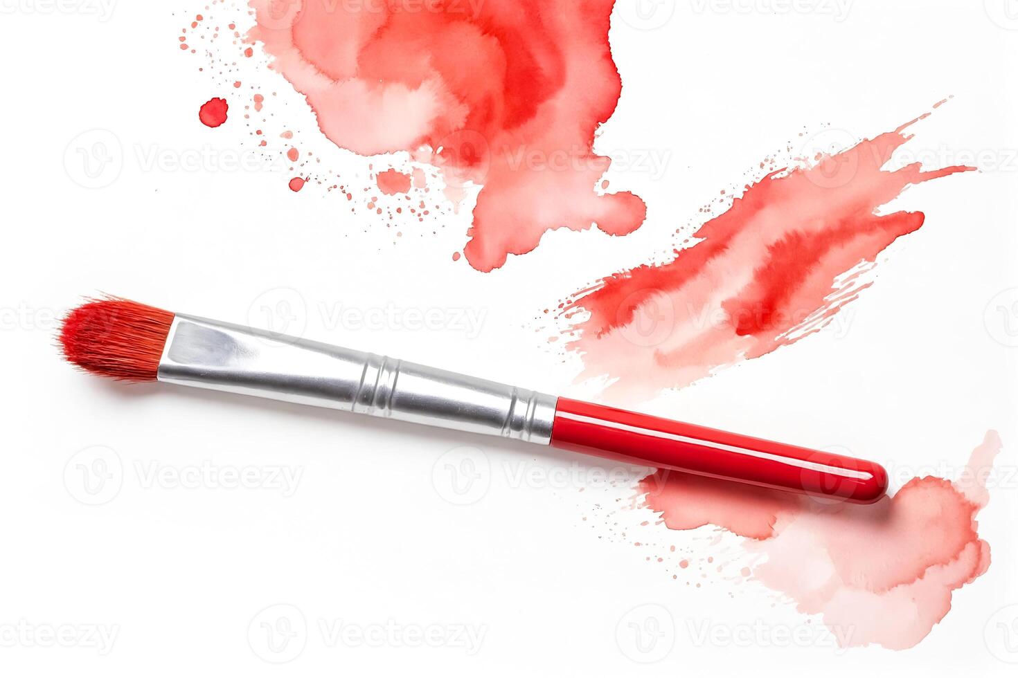 Red Paint Brush and Watercolor Splatters photo