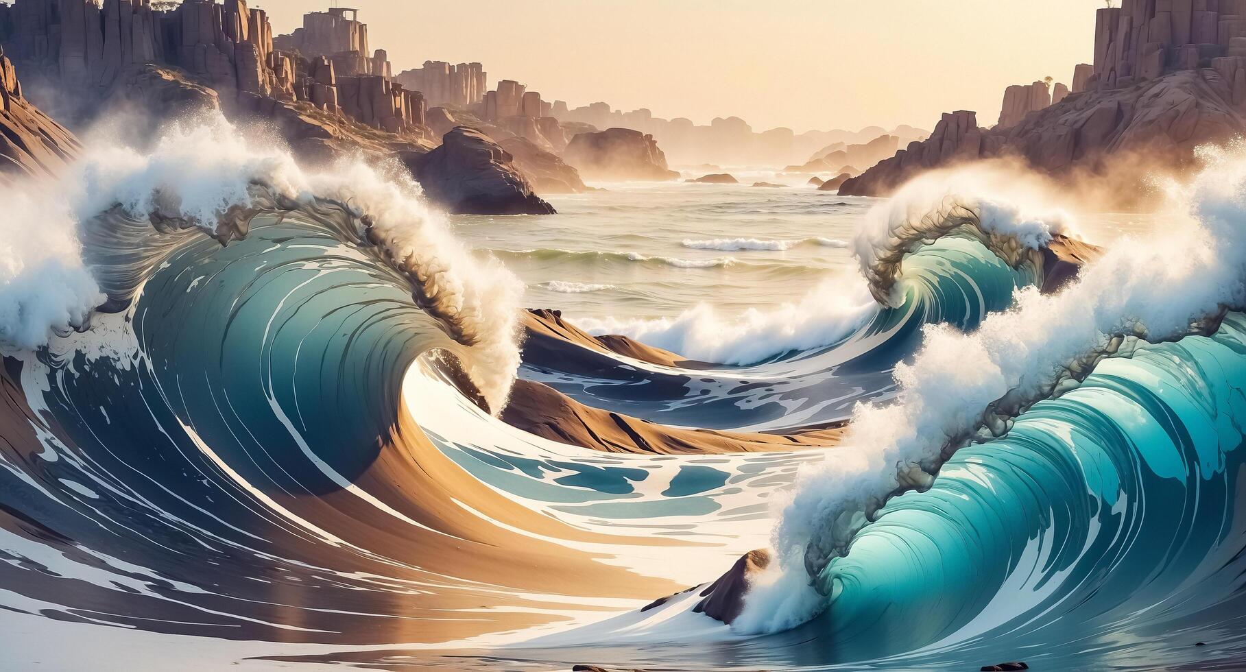 Giant Waves Crashing on a Rocky Coast photo