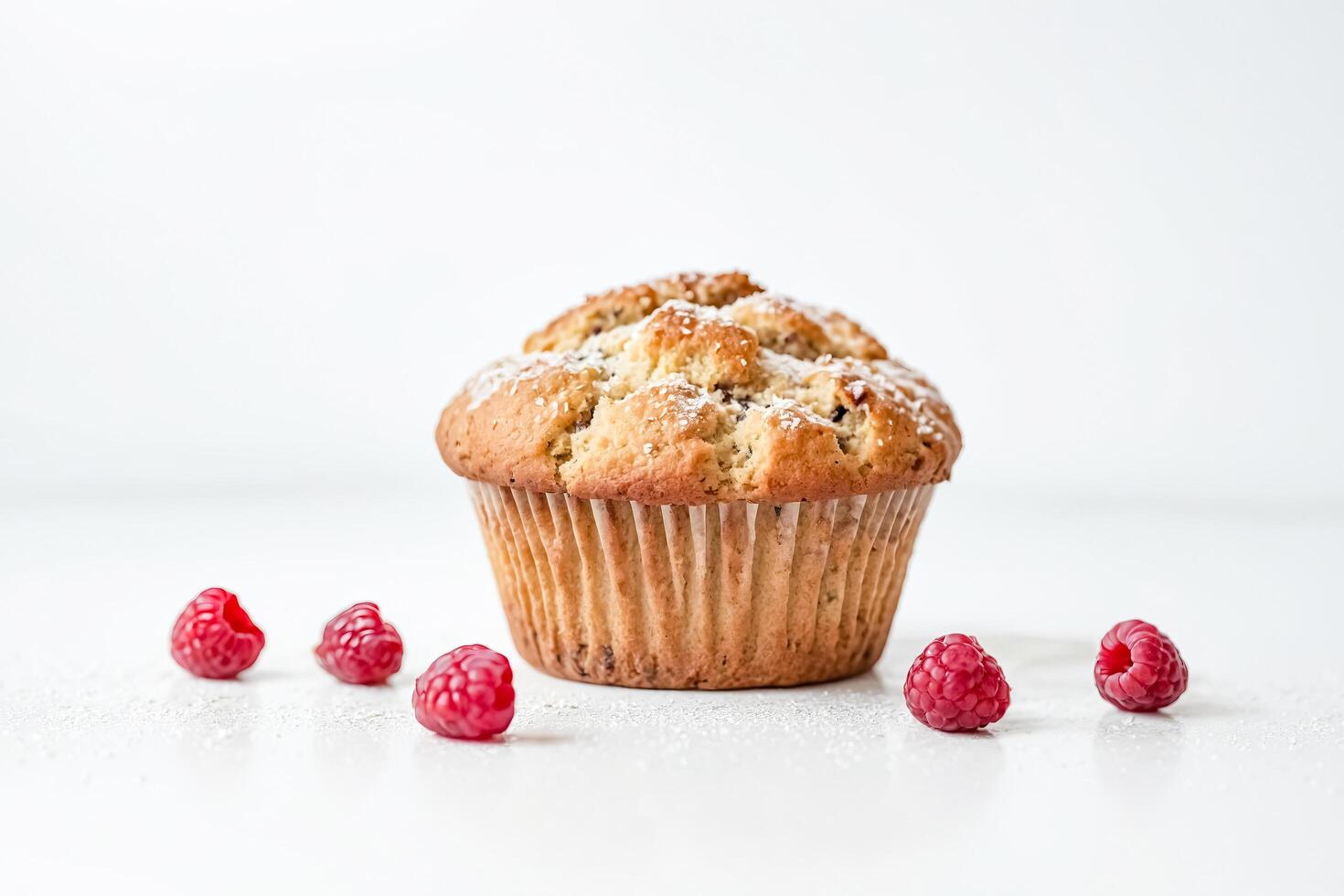 Close-up of a muffin with raspberries on a white background photo